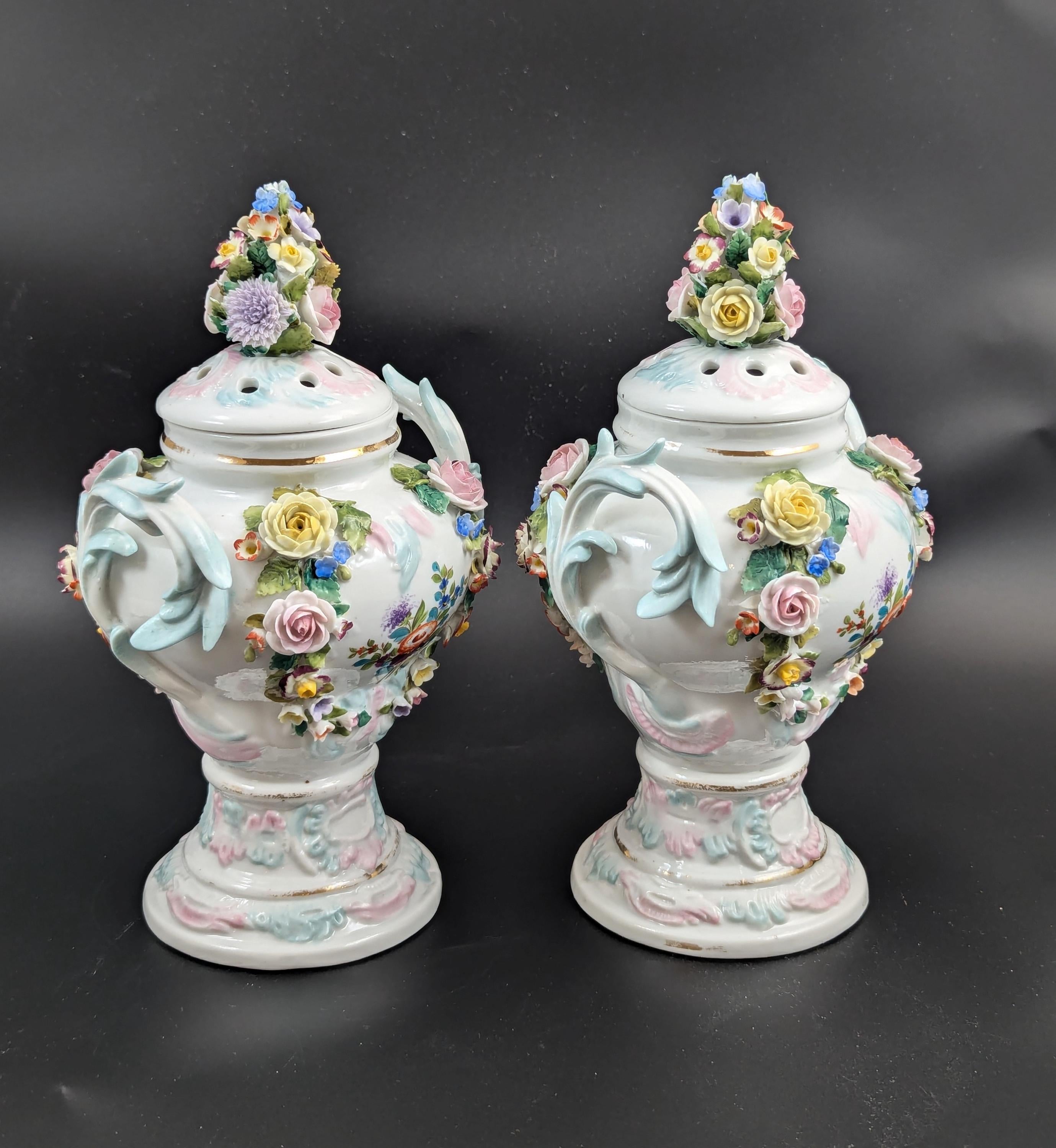 Sitzendorf Porcelain Potpourri Vases, Dresden, c. 1885