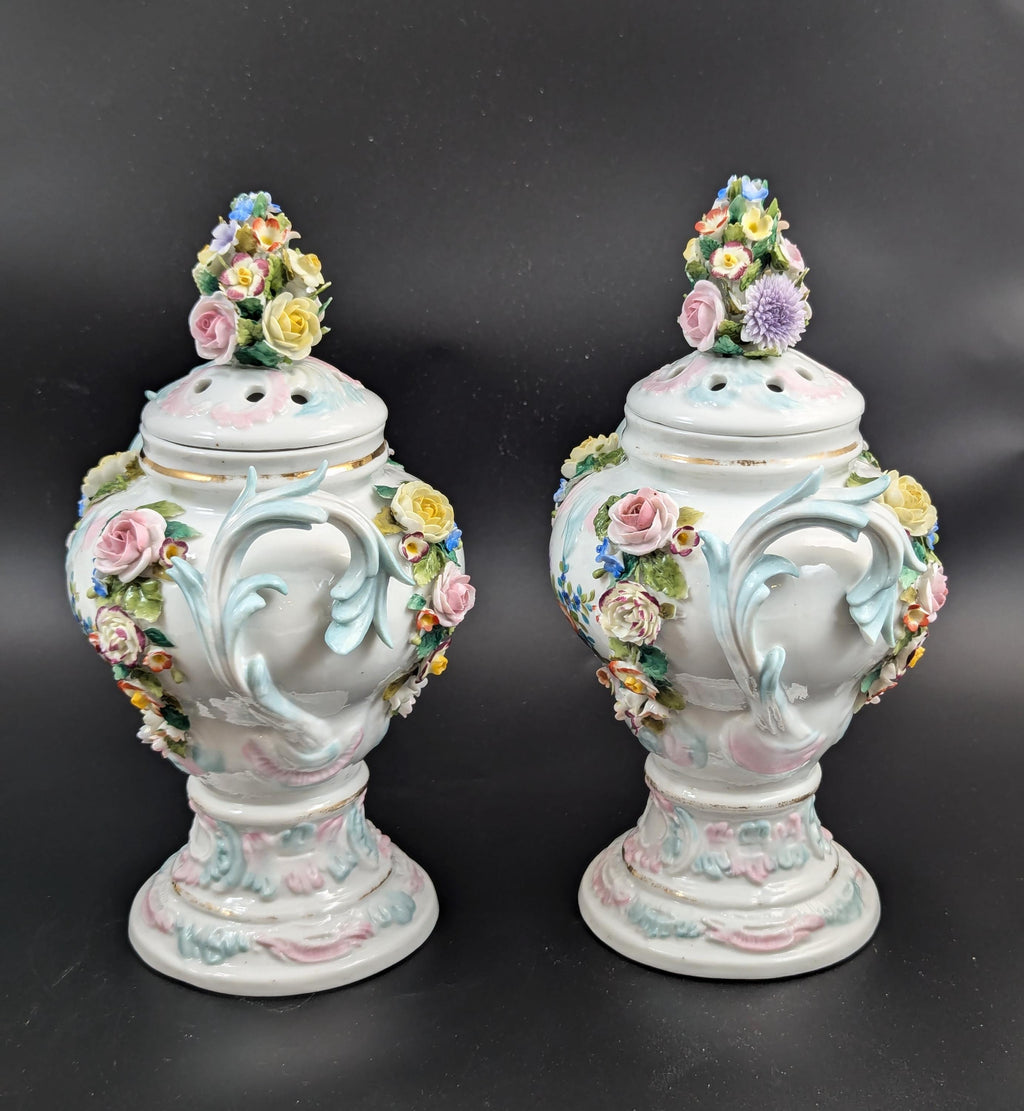 Sitzendorf Porcelain Potpourri Vases, Dresden, c. 1885