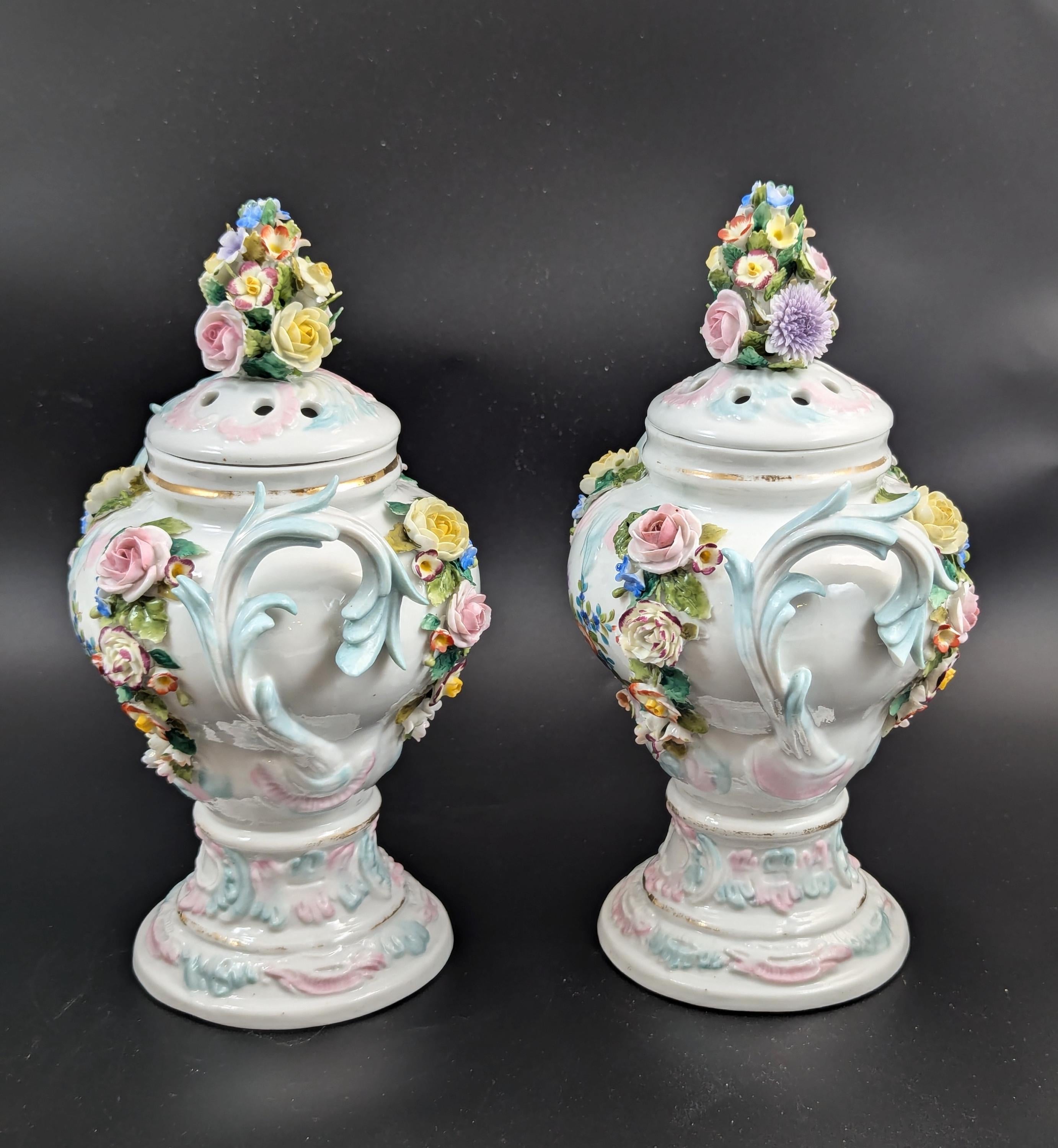 Sitzendorf Porcelain Potpourri Vases, Dresden, c. 1885