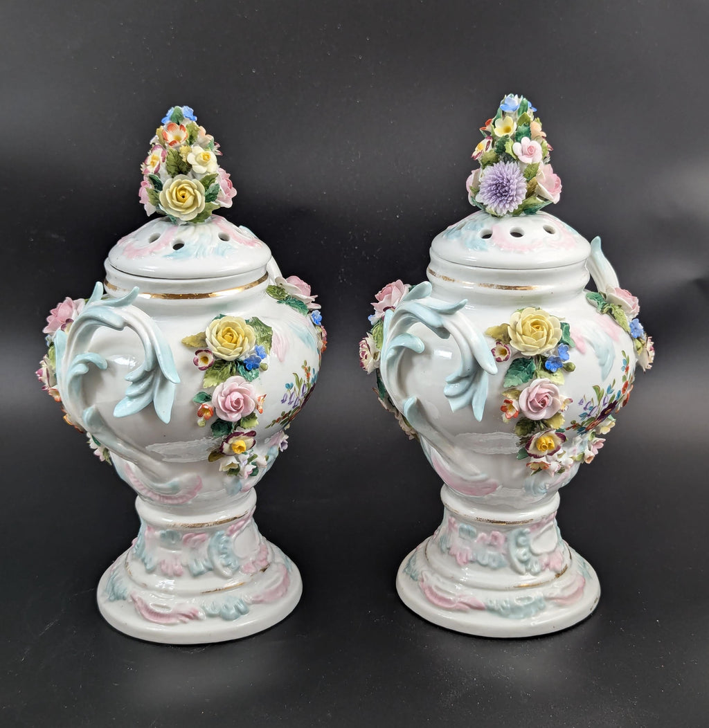 Sitzendorf Porcelain Potpourri Vases, Dresden, c. 1885