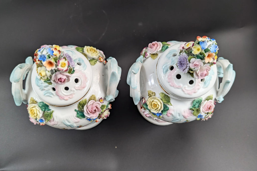 Sitzendorf Porcelain Potpourri Vases, Dresden, c. 1885