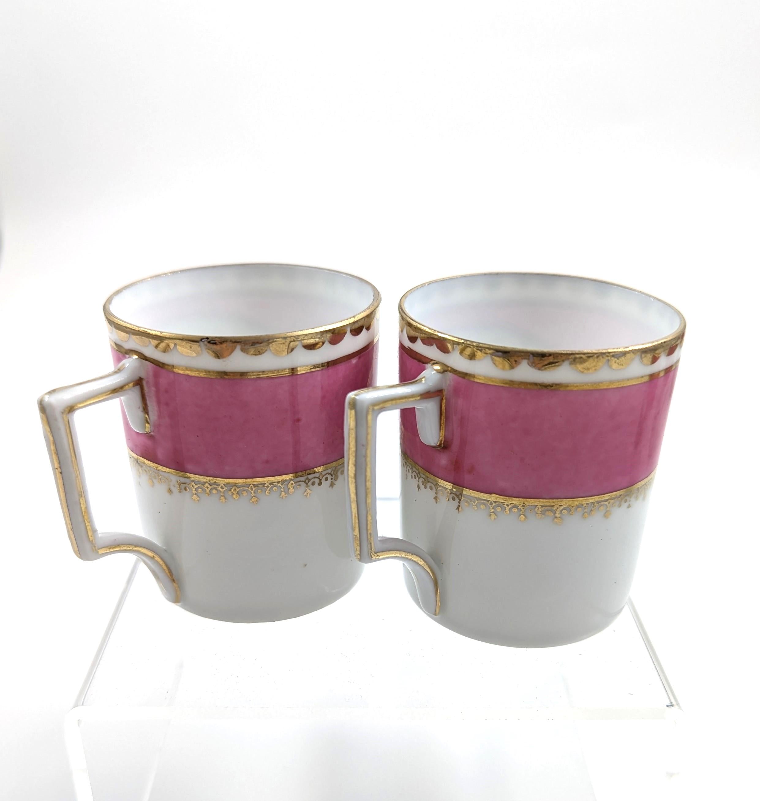 Victoria Austria Porcelain Coffee Set: Hand-Painted Grouse & Butterflies, Rose Pink, 1910s