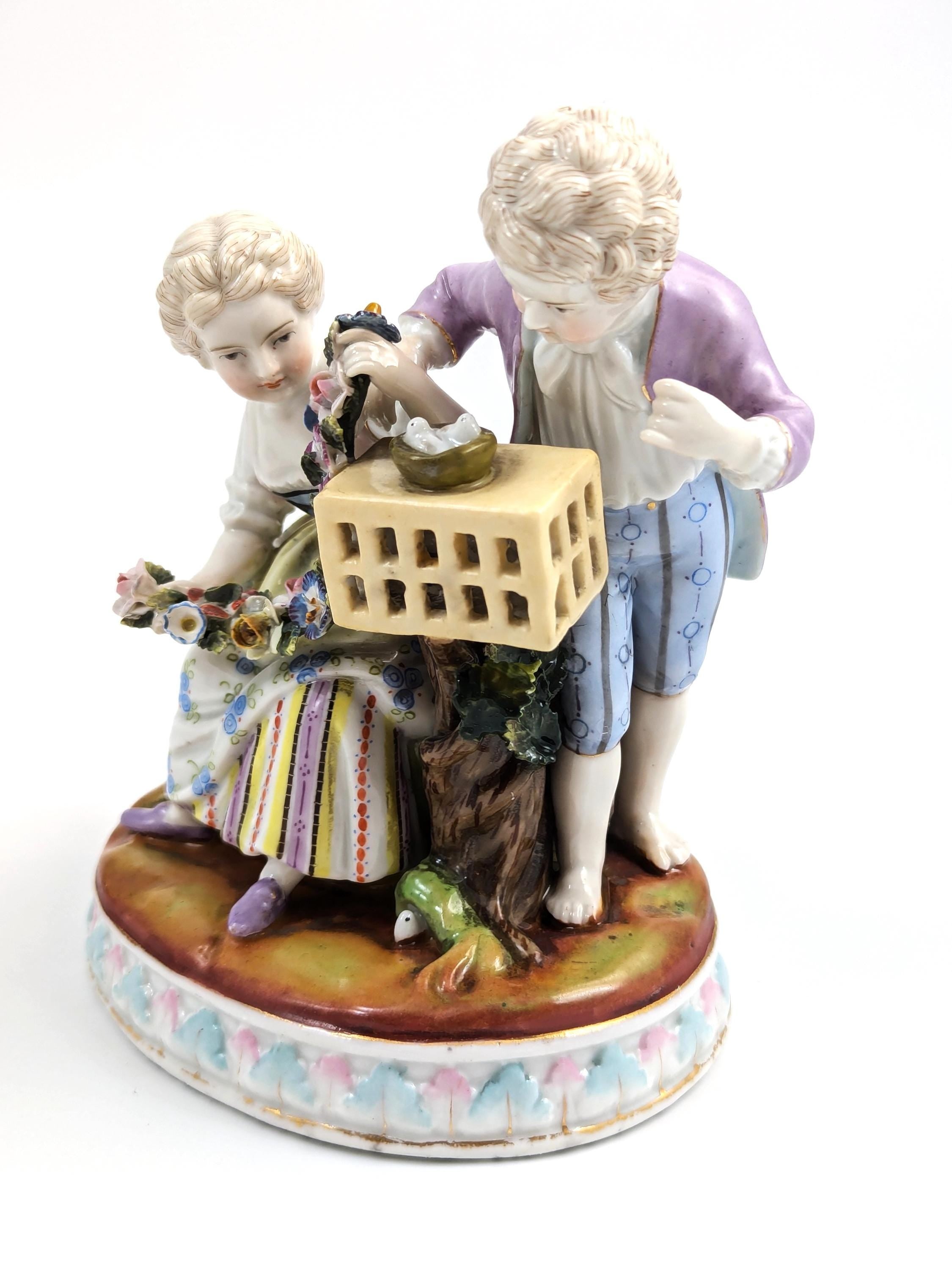 Antique Porcelain Figurine of Gardener Children, Meissen Style, c. 19th Century