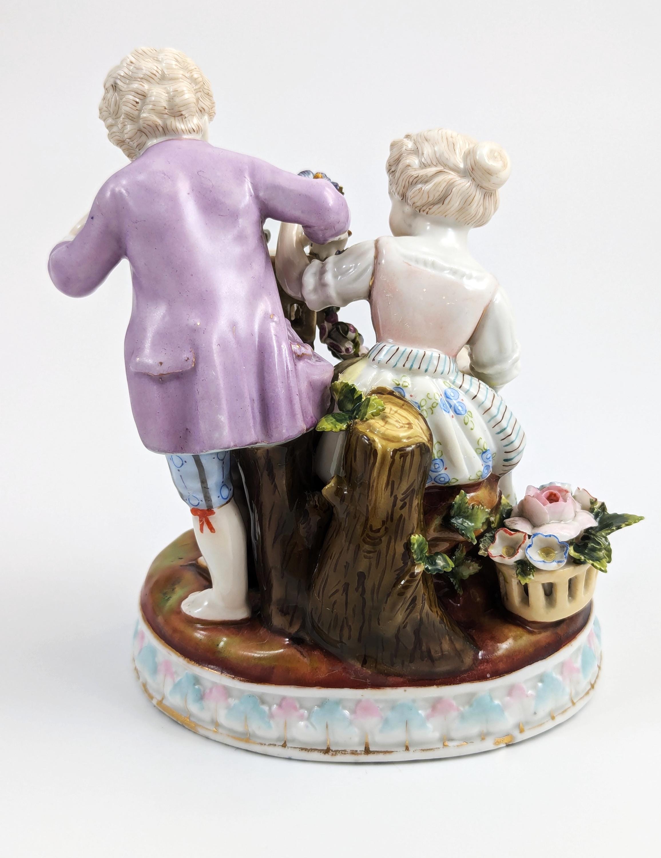 Antique Porcelain Figurine of Gardener Children, Meissen Style, c. 19th Century