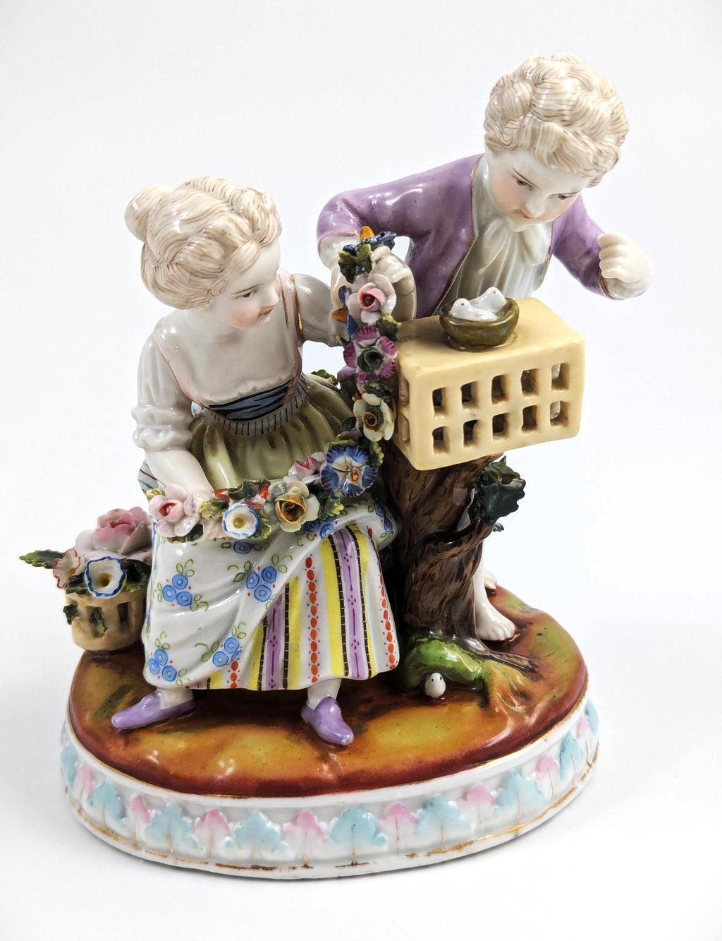 Antique Porcelain Figurine of Gardener Children, Meissen Style, c. 19th Century
