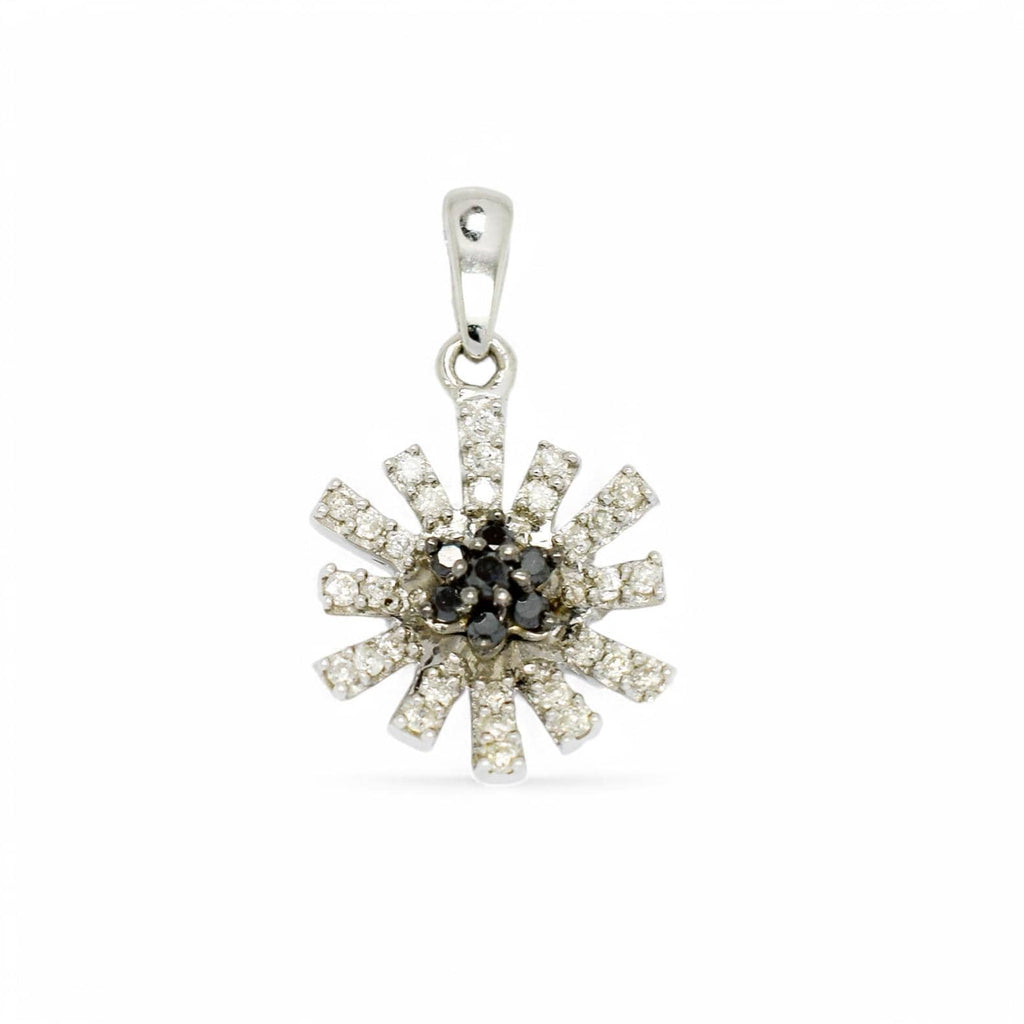 Vintage 9ct white gold daisy pendant with black and white diamonds