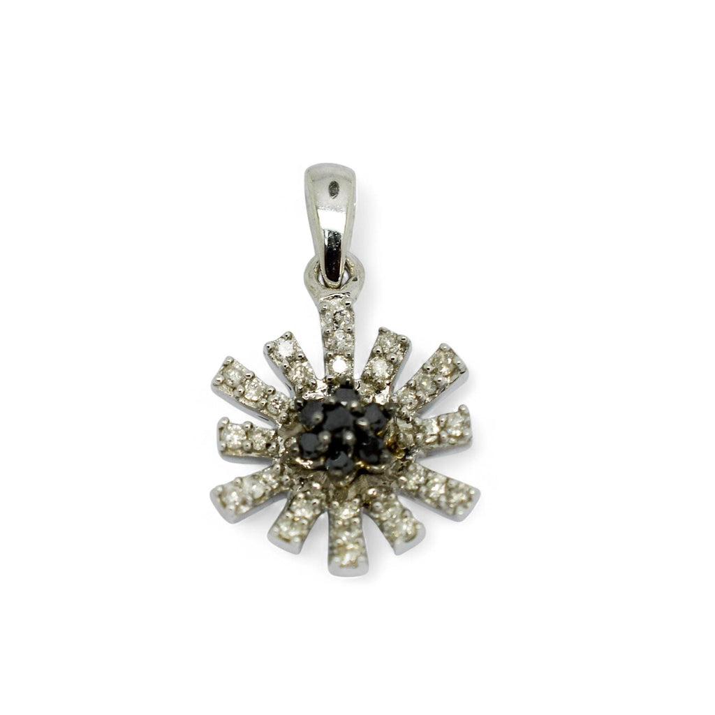 Vintage 9ct white gold daisy pendant with black and white diamonds
