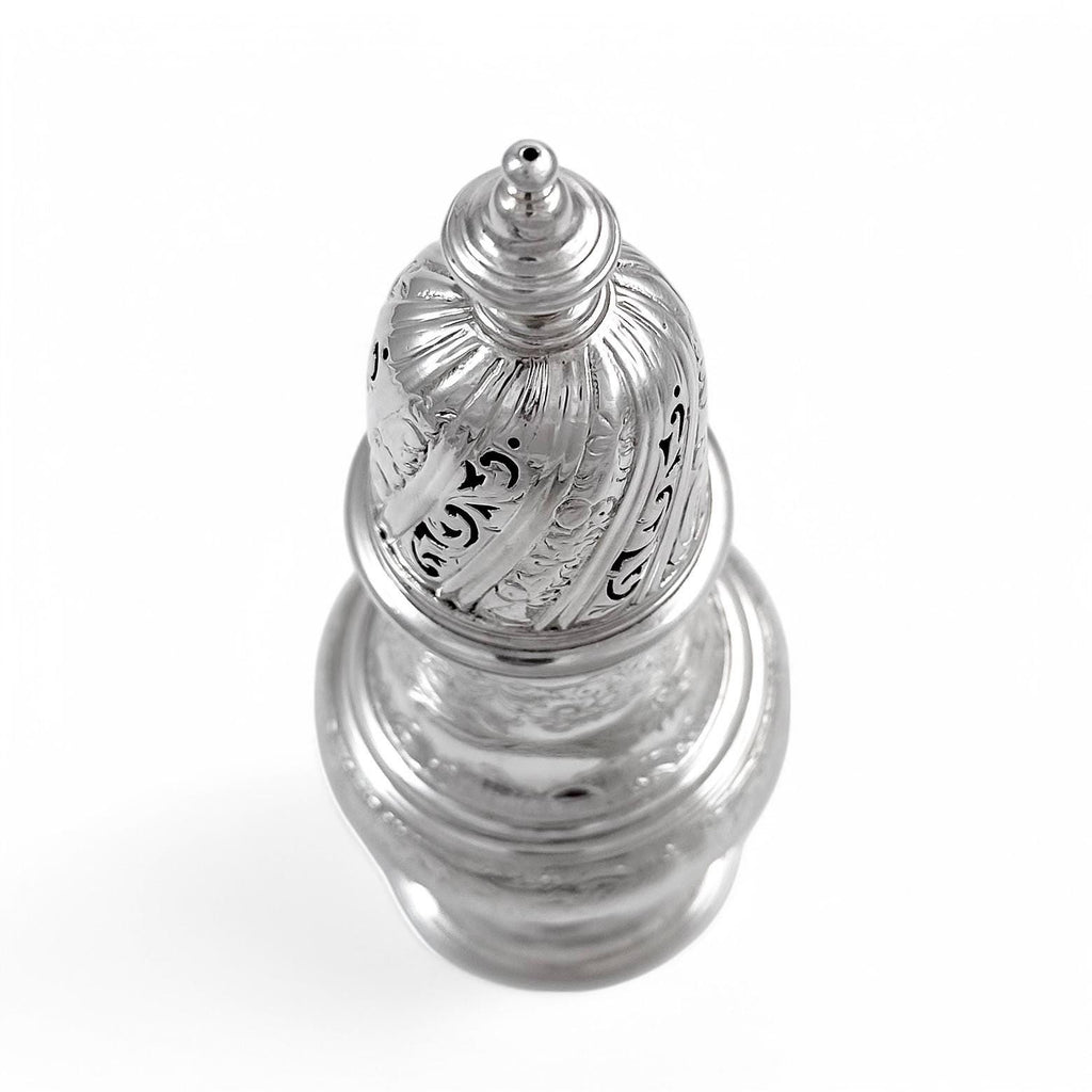 Antique George II large sterling silver pepper pot / sugar sifter / muffineer, Samuel Wood, 1744