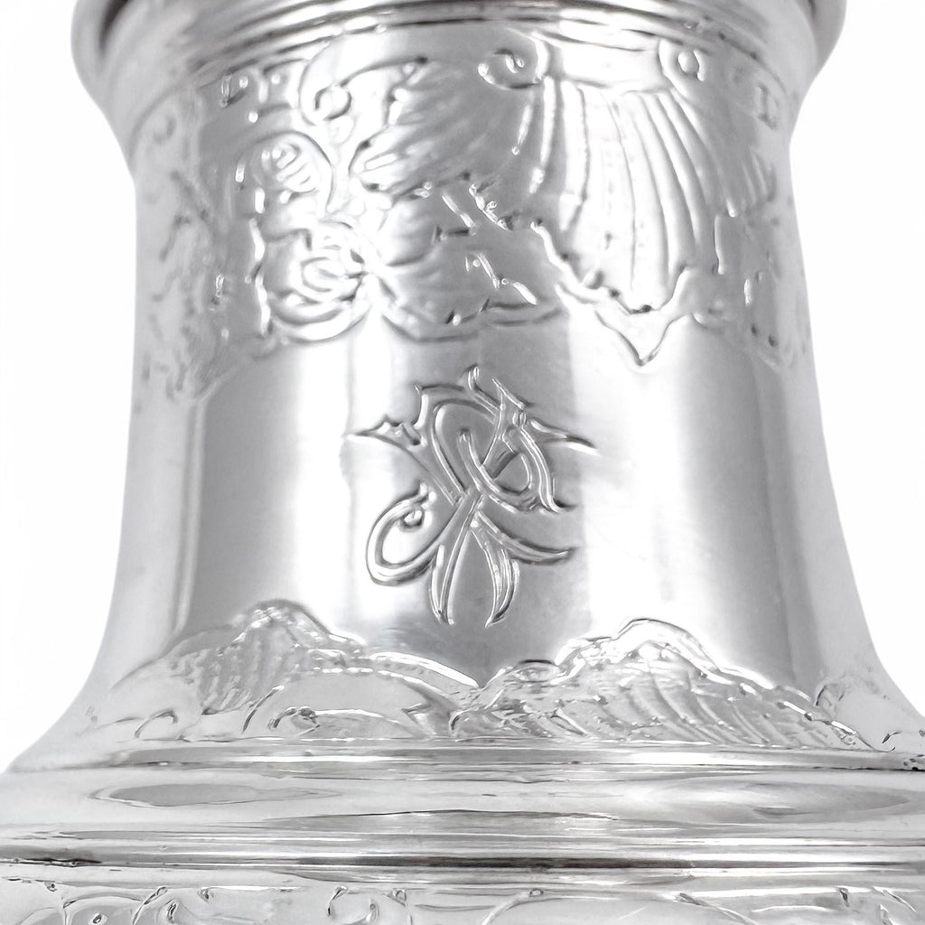 Antique George II large sterling silver pepper pot / sugar sifter / muffineer, Samuel Wood, 1744