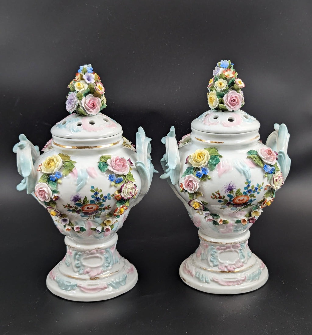 Sitzendorf Porcelain Potpourri Vases, Dresden, c. 1885