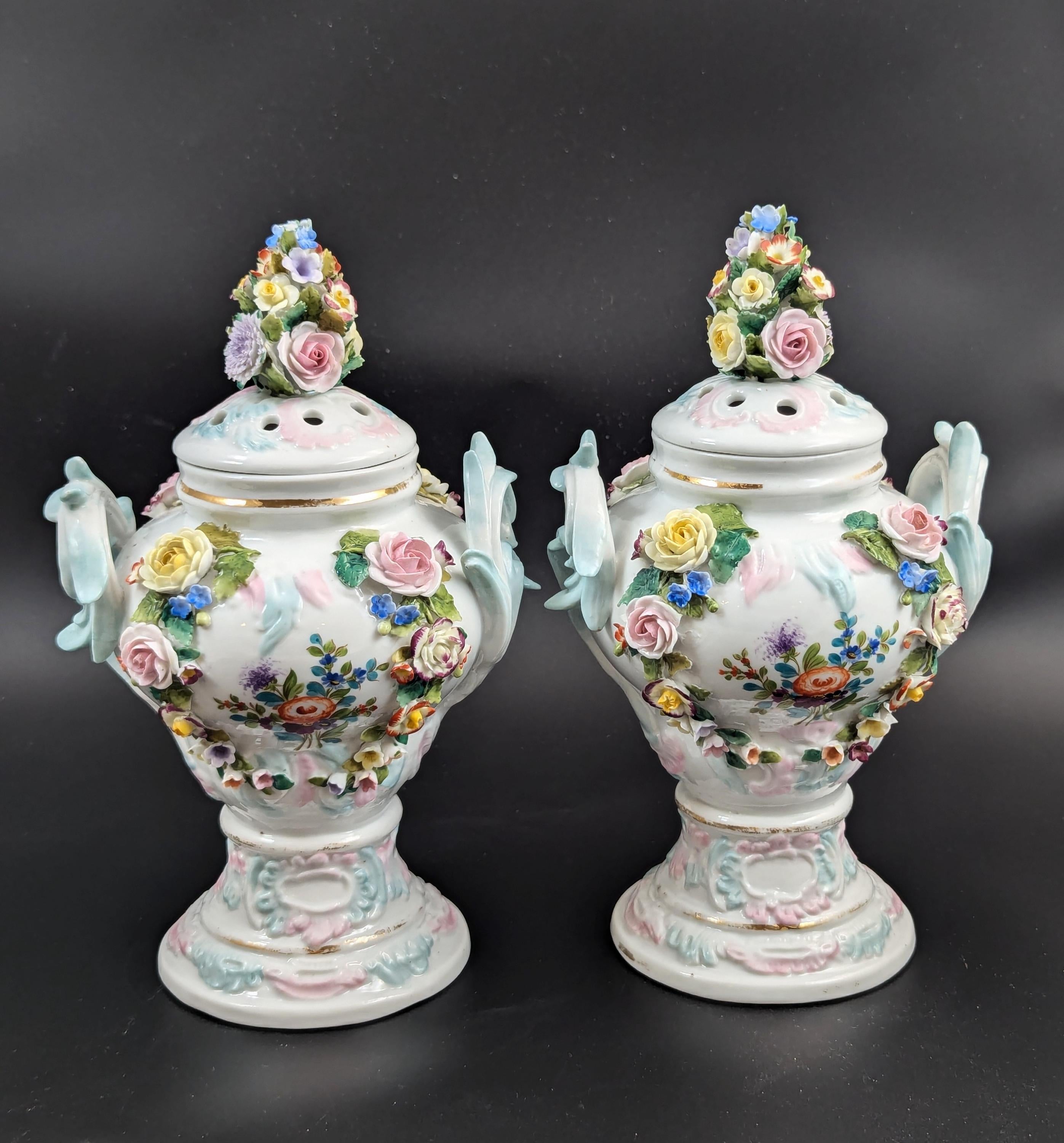 Sitzendorf Porcelain Potpourri Vases, Dresden, c. 1885