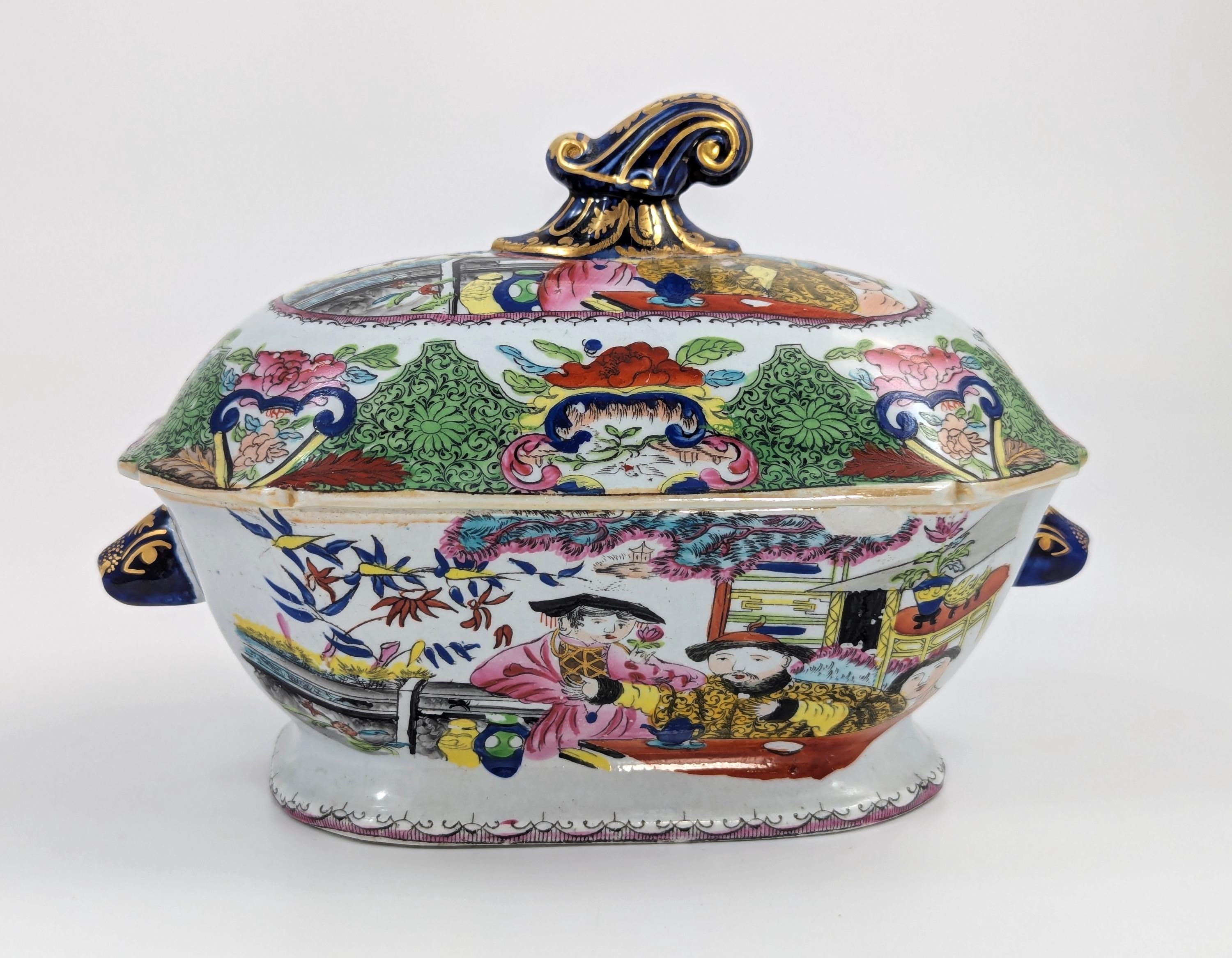Extremely Rare Mason's Ironstone Tureen in Green Mandarin Pattern, c. 1815