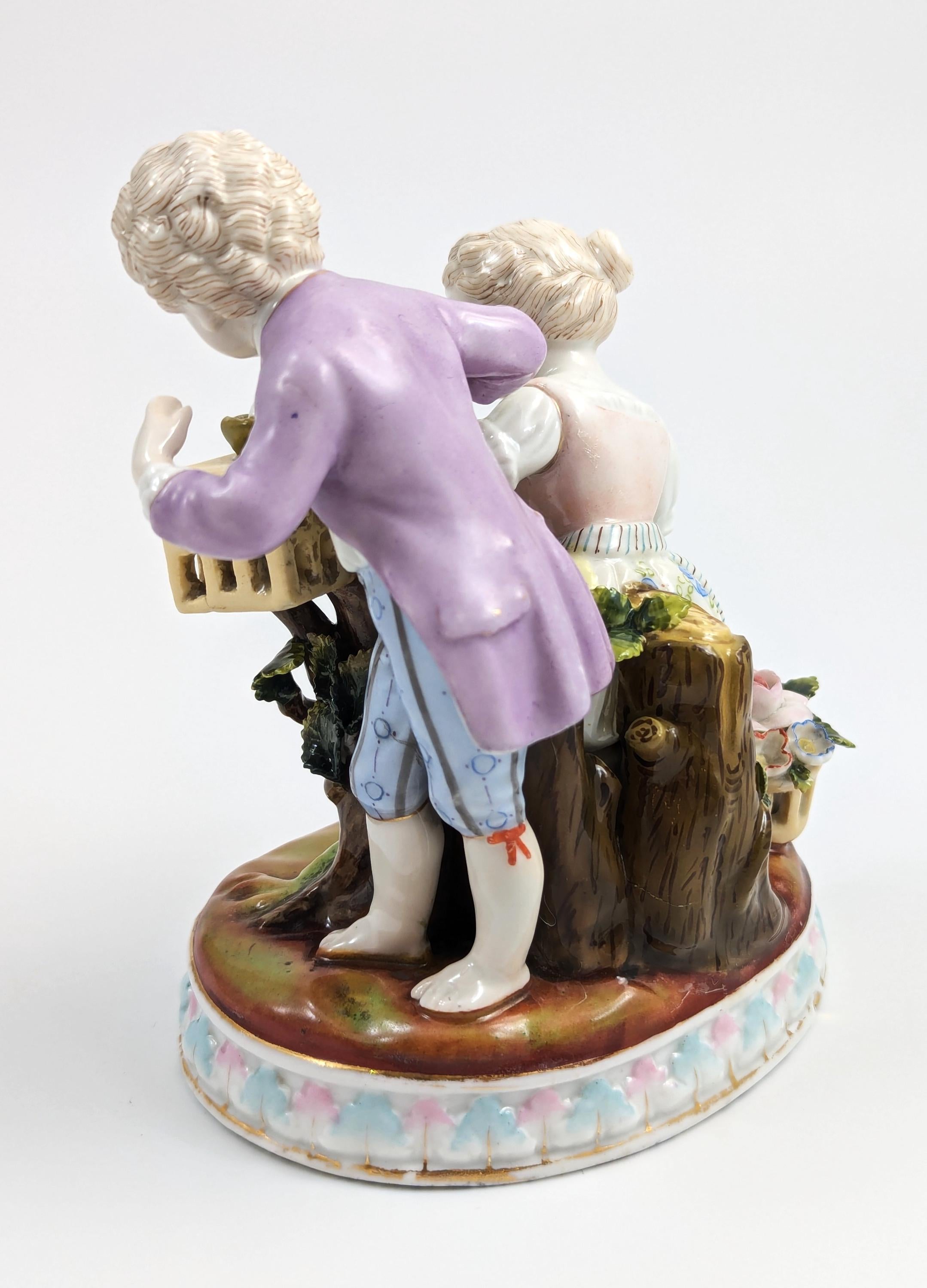 Antique Porcelain Figurine of Gardener Children, Meissen Style, c. 19th Century