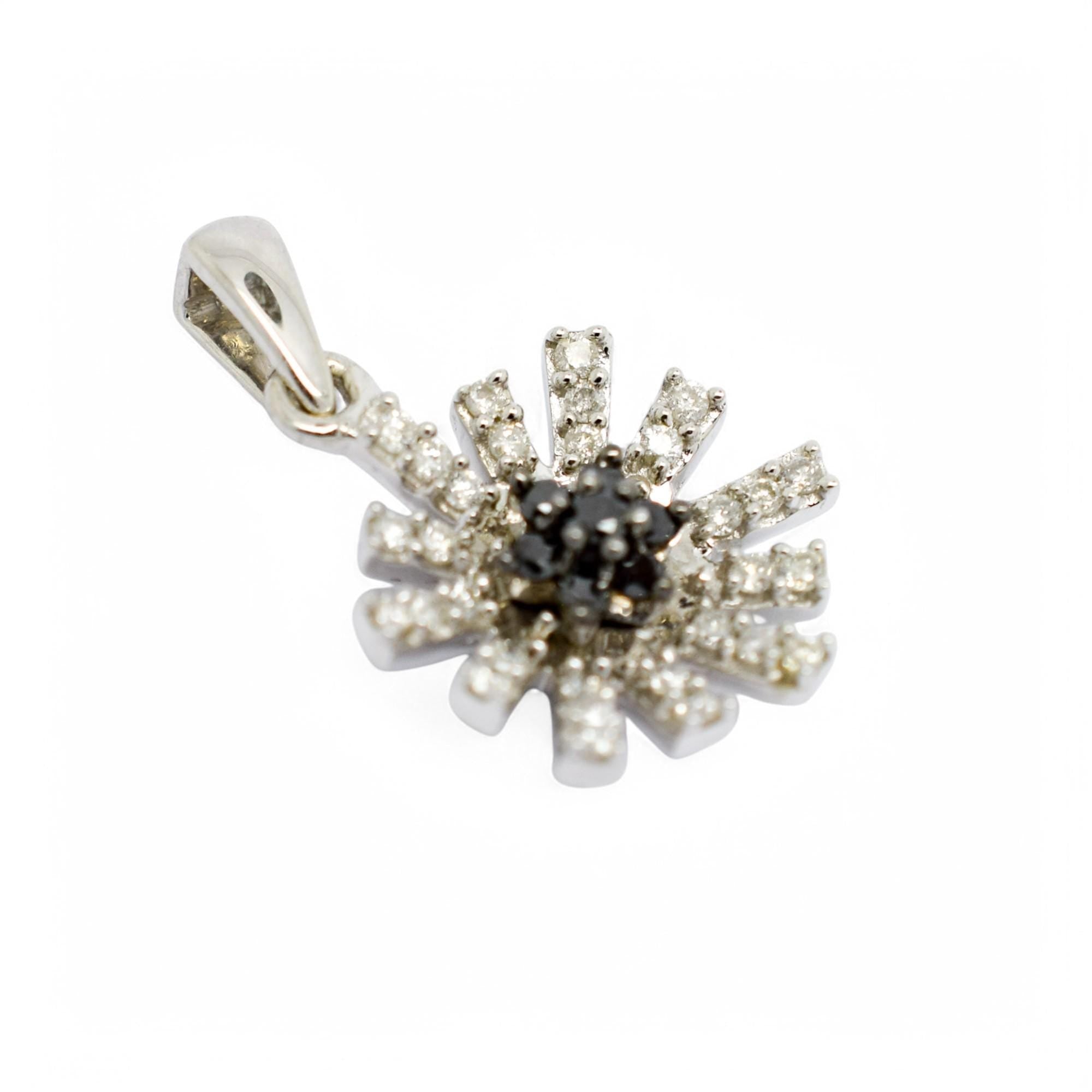 Vintage 9ct white gold daisy pendant with black and white diamonds