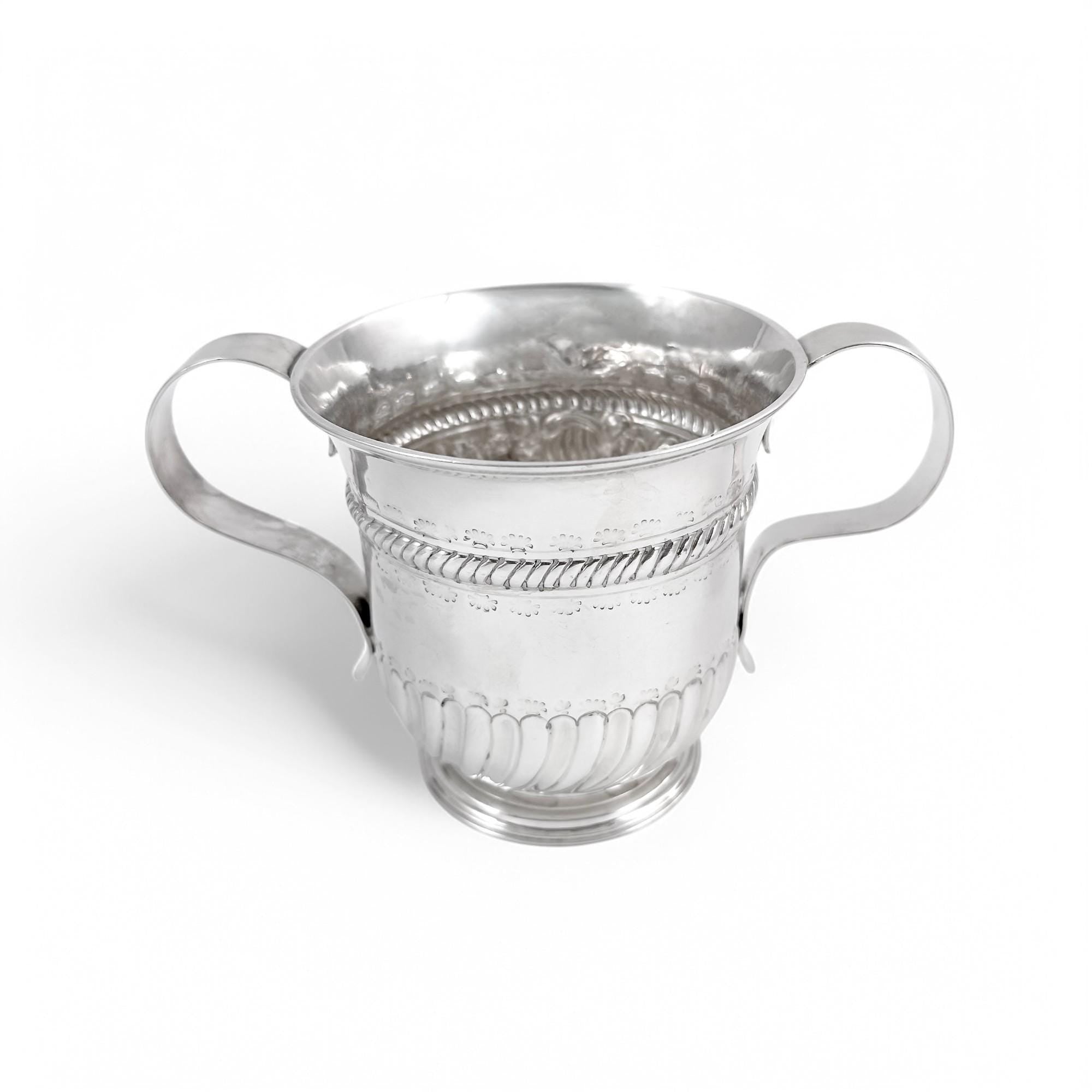 Antique Georgian sterling silver two handled sugar bowl / porringer, William & Robert Peaston, 1761