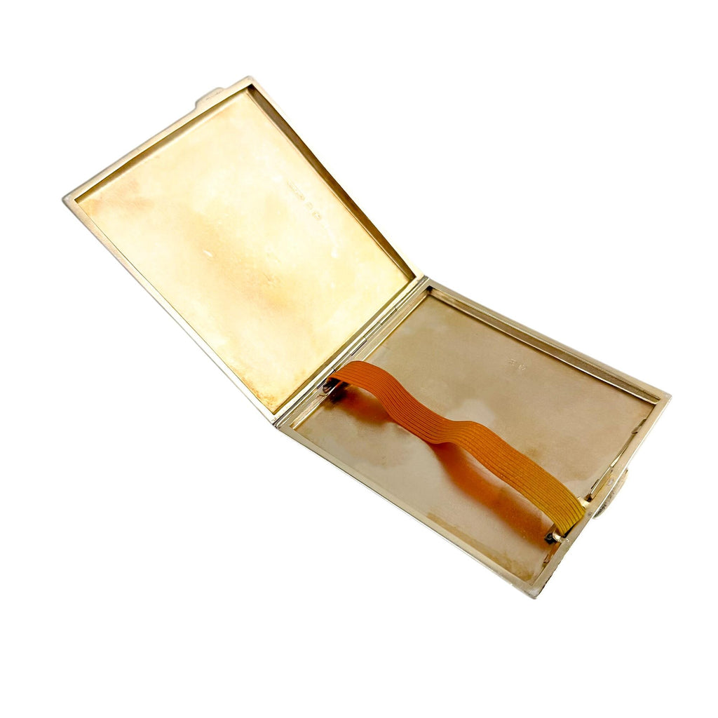 Large gilt sterling silver WWII cigarette case with engine-turned design, 130 g