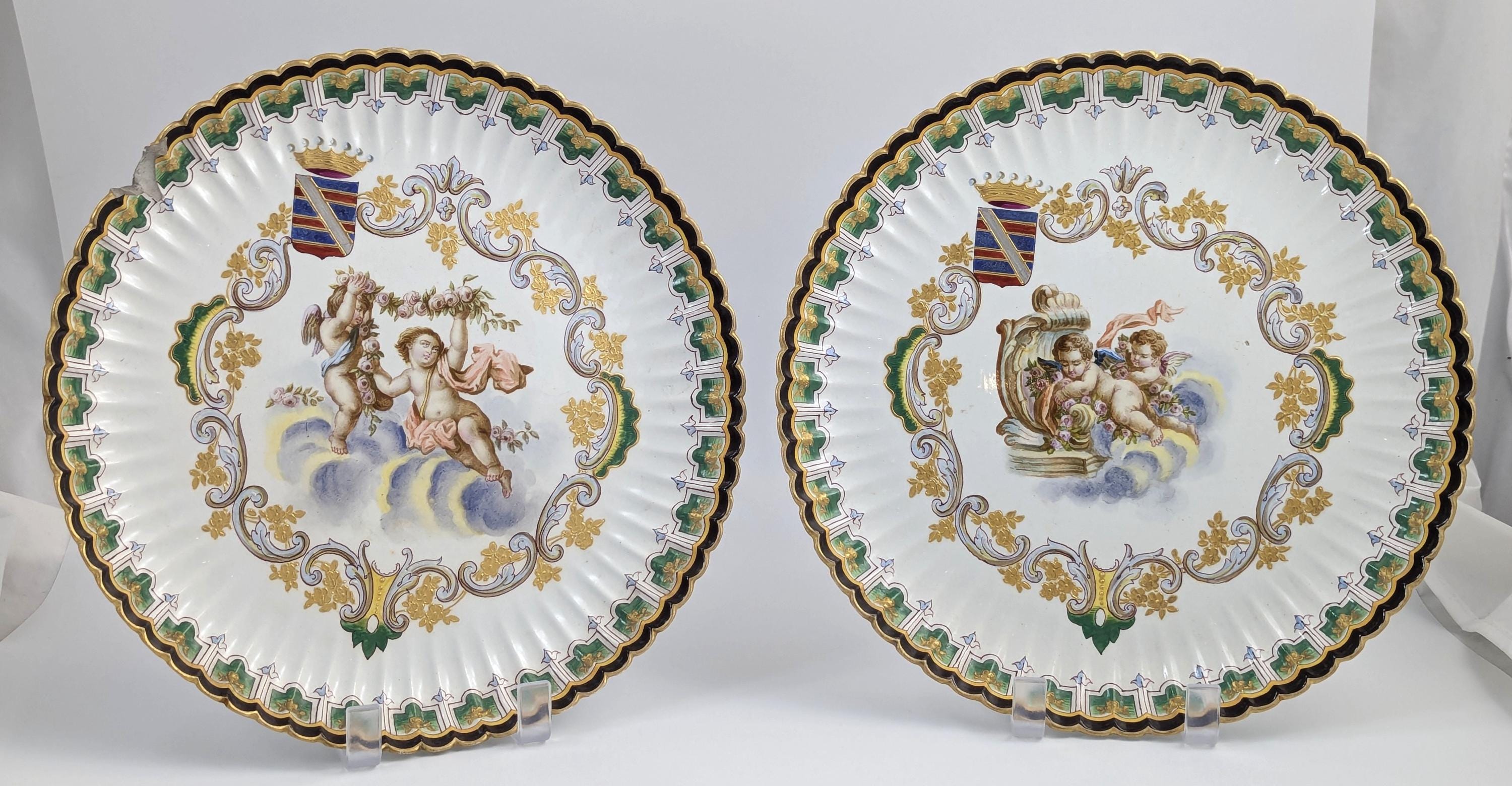 Very Rare Veuve Perrin, Marseille, Faience Hand-Painted Plates, c. 1770