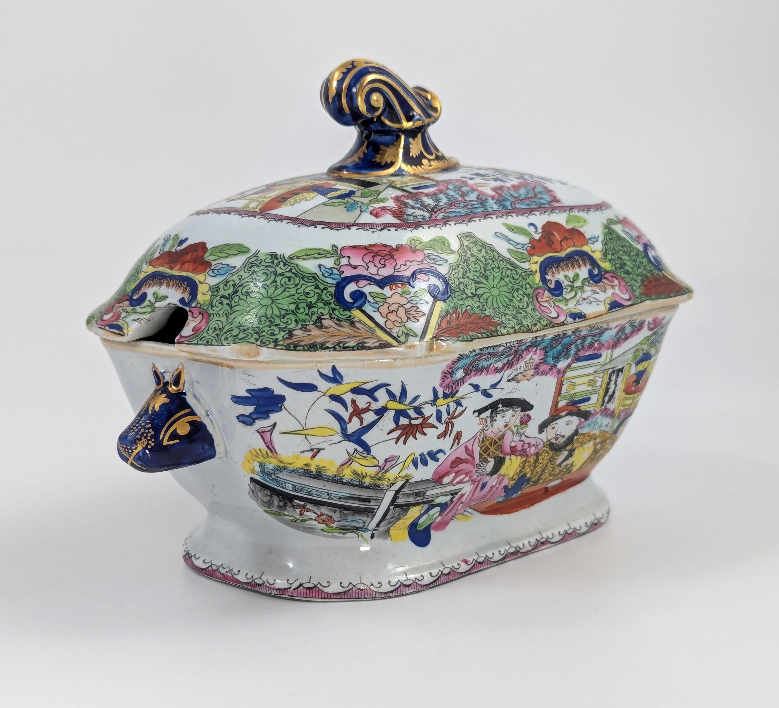 Extremely Rare Mason's Ironstone Tureen in Green Mandarin Pattern, c. 1815