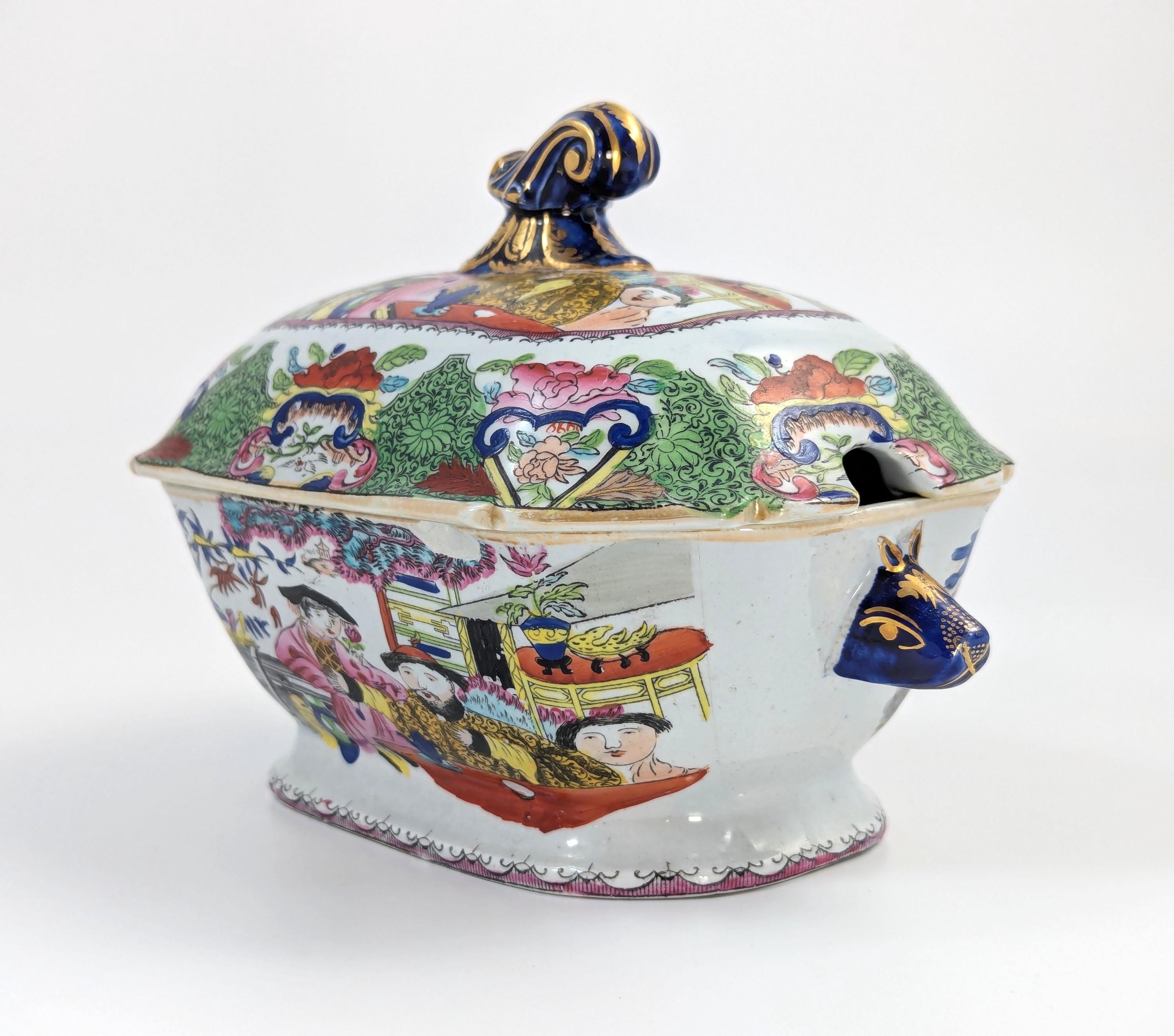 Extremely Rare Mason's Ironstone Tureen in Green Mandarin Pattern, c. 1815