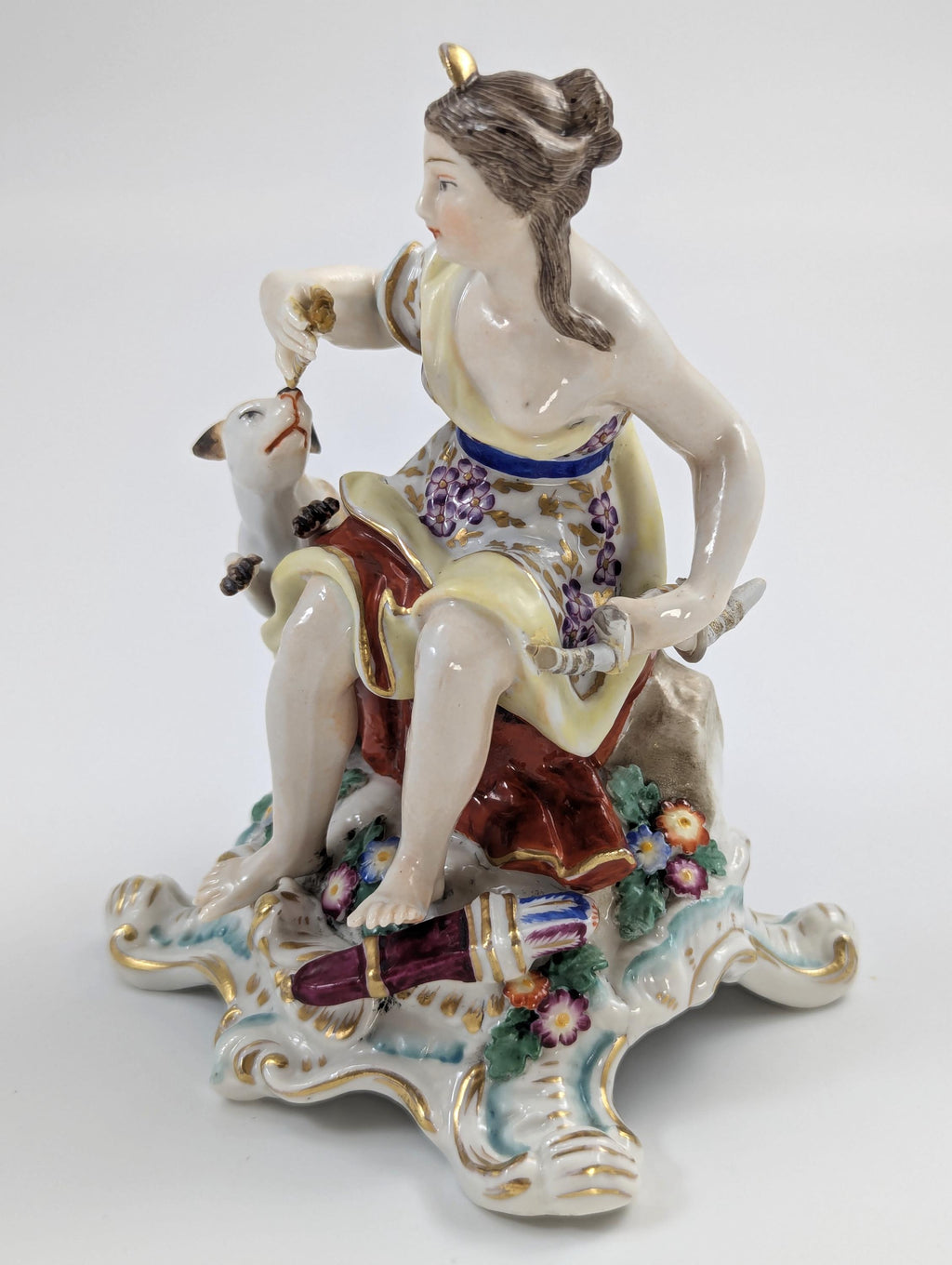 Rare Chelsea Porcelain Diana Figurine: Antique English Rococo, Gold Anchor Mark