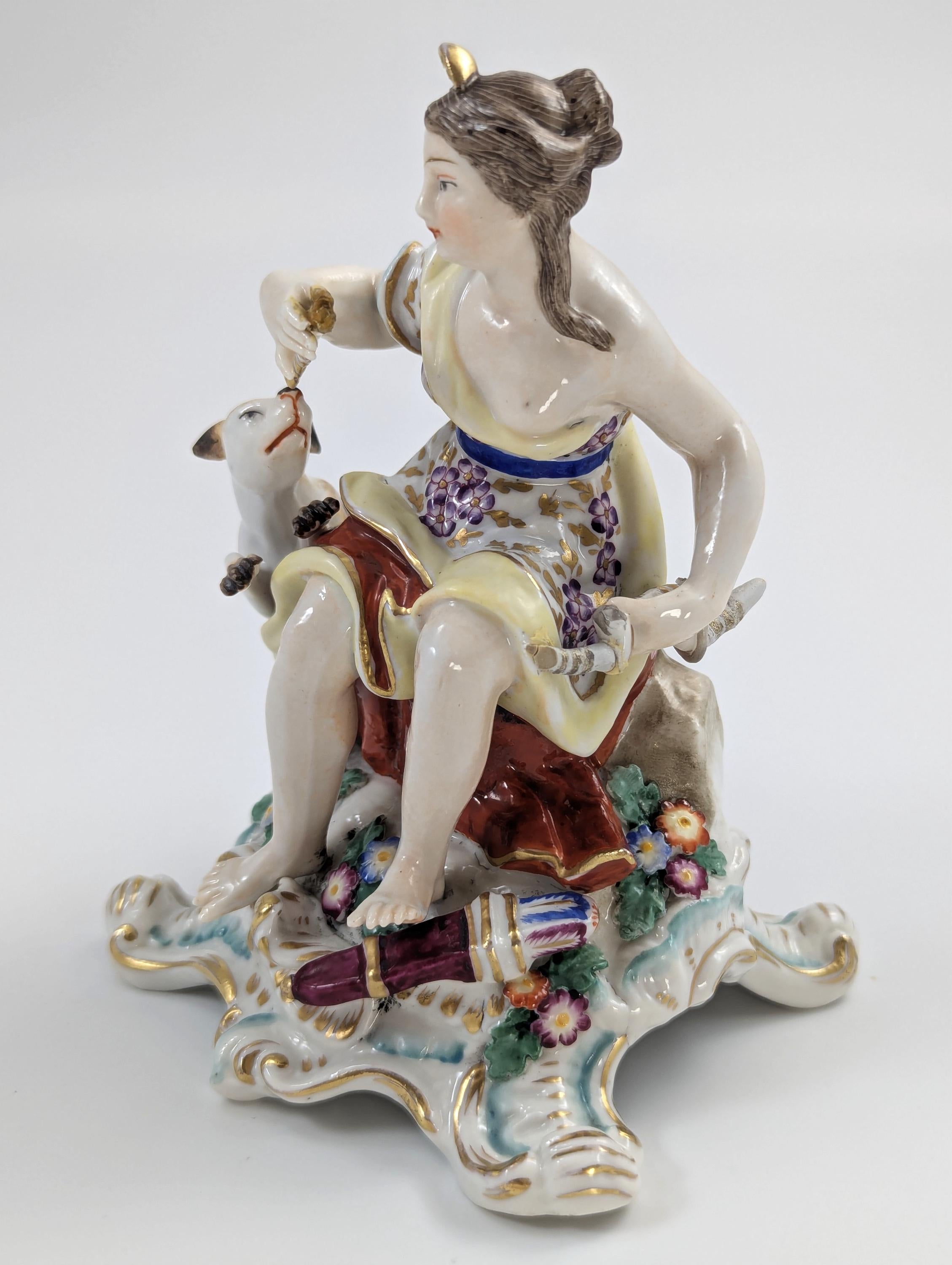 Rare Chelsea Porcelain Diana Figurine: Antique English Rococo, Gold Anchor Mark
