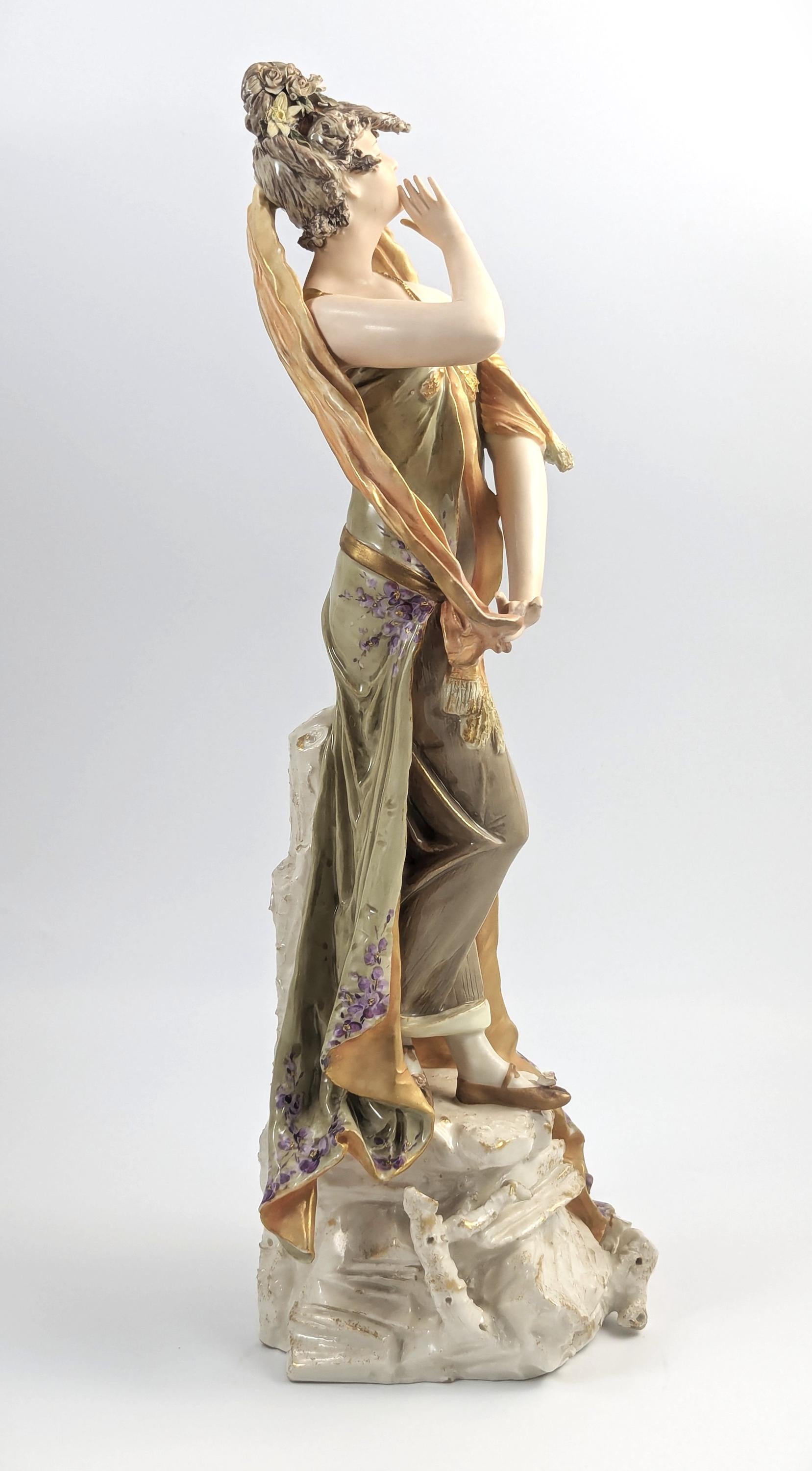 Ernst Wahliss Art Nouveau Porcelain Woman Figurine: Bohemian Sculpture