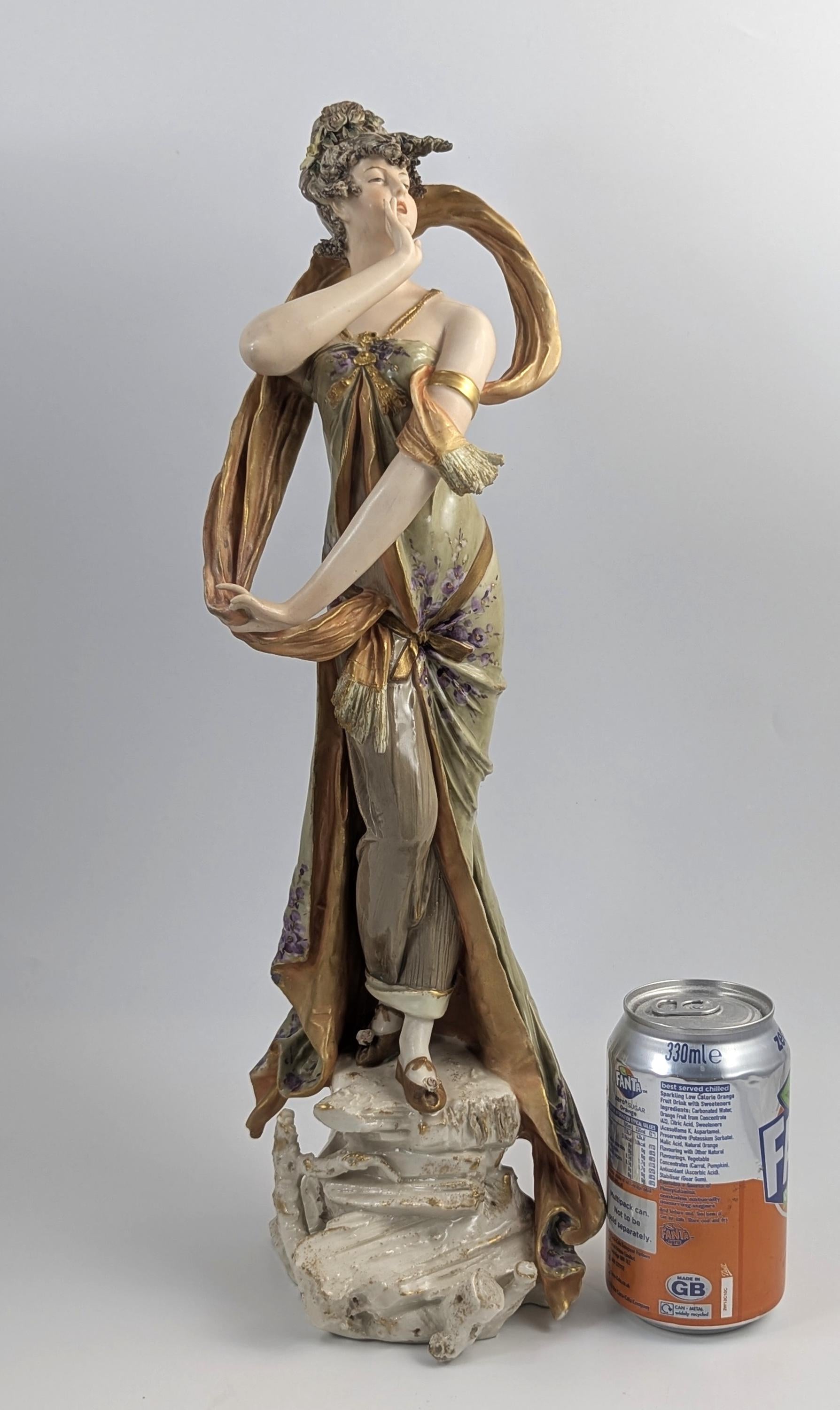 Ernst Wahliss Art Nouveau Porcelain Woman Figurine: Bohemian Sculpture