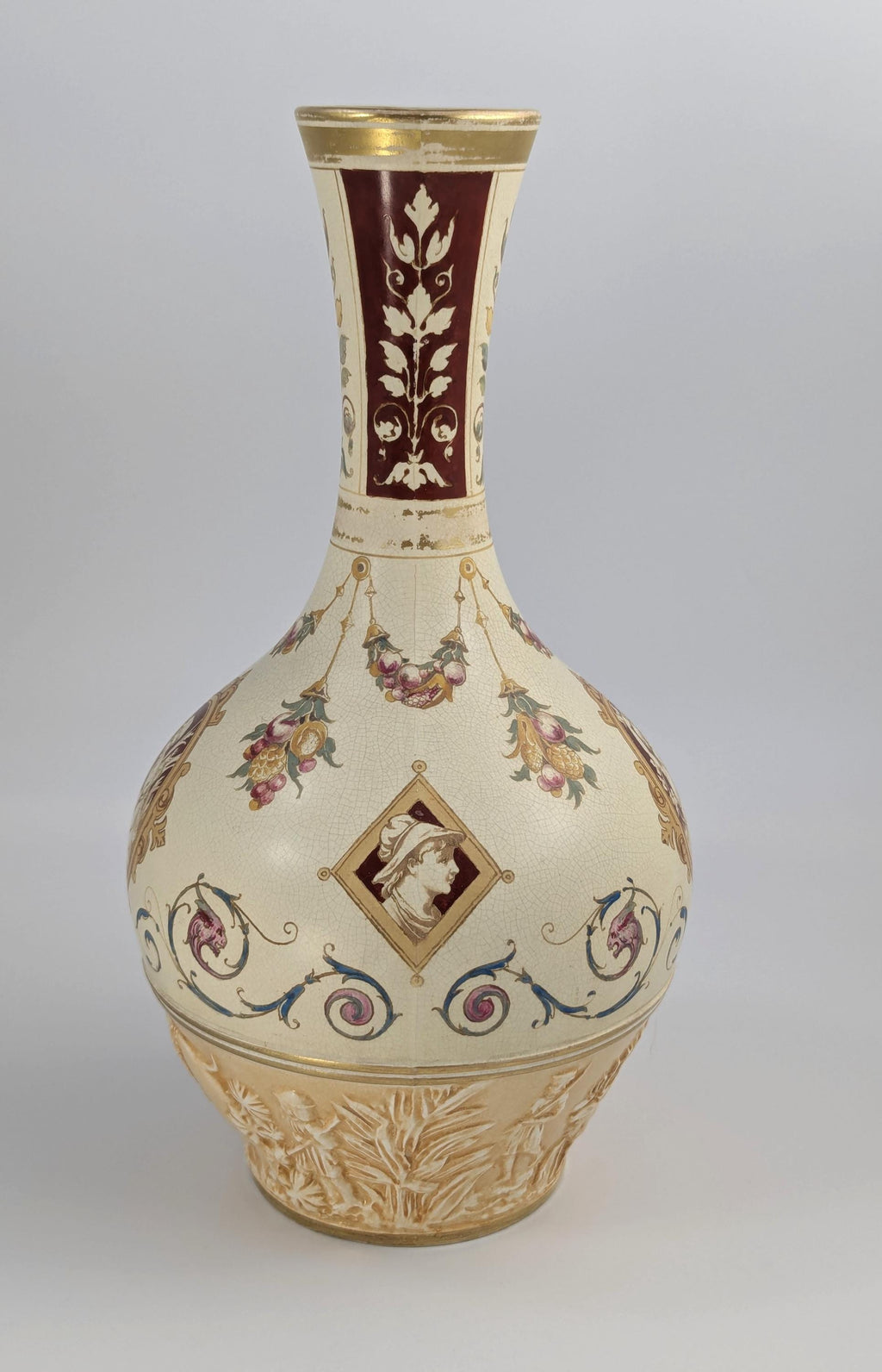 Wedgwood Persian style antique Oriental bottle vase, Thomas Allen design, 1887