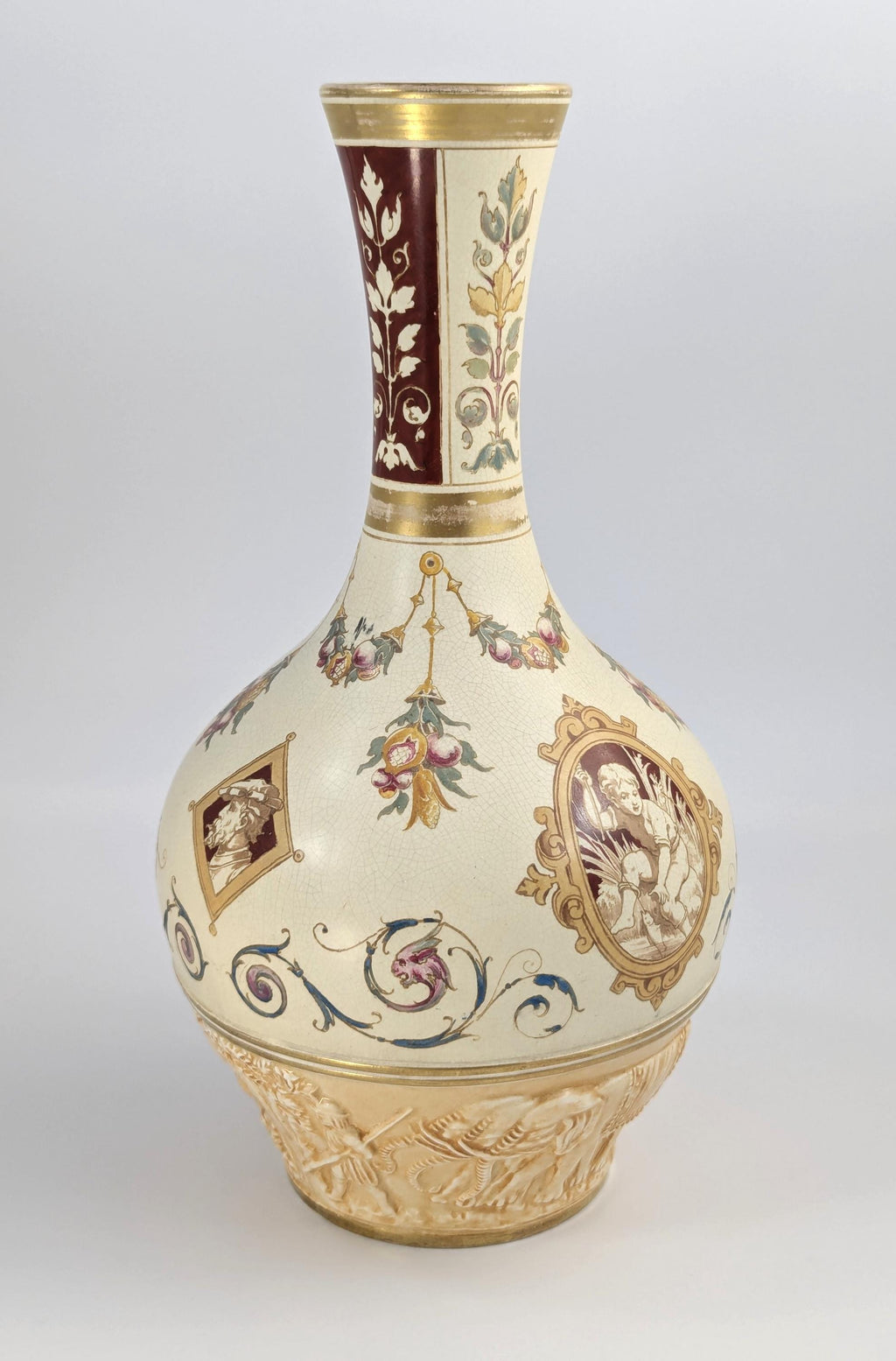 Wedgwood Persian style antique Oriental bottle vase, Thomas Allen design, 1887