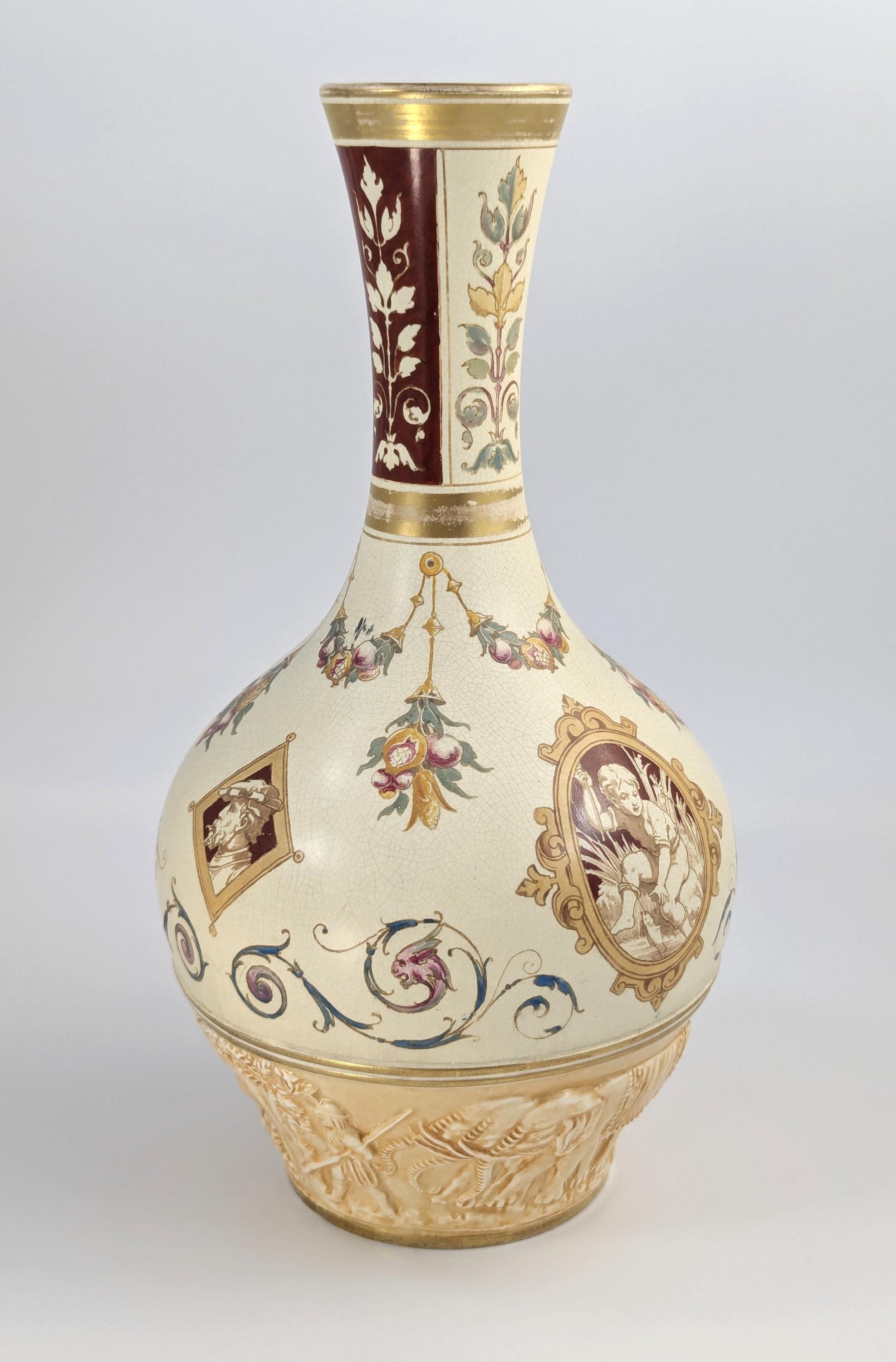 Wedgwood Persian style antique Oriental bottle vase, Thomas Allen design, 1887