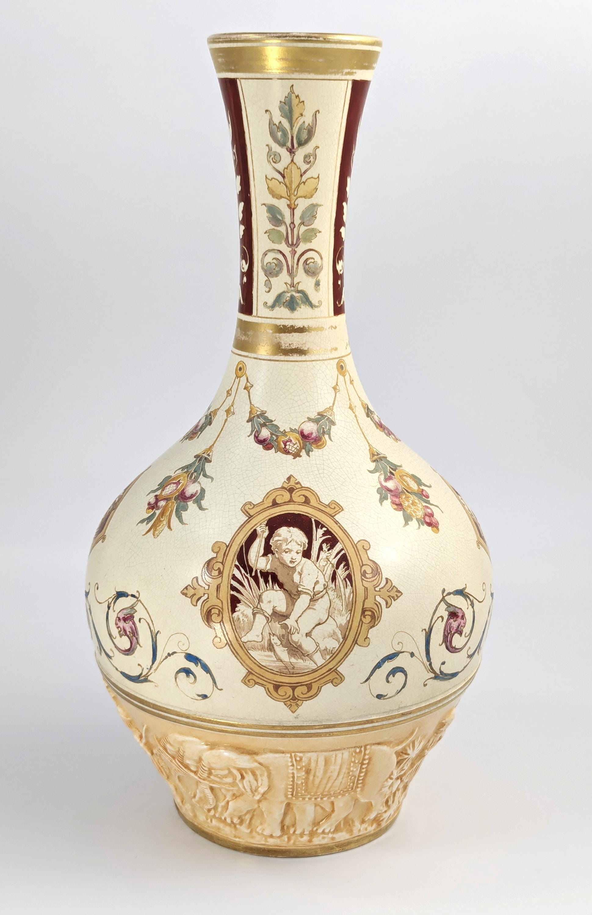 Wedgwood Persian style antique Oriental bottle vase, Thomas Allen design, 1887