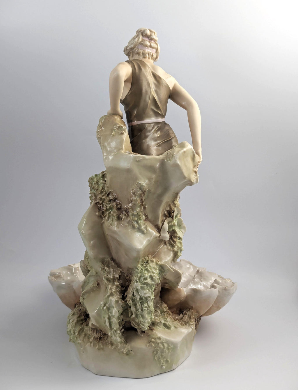 Royal Dux Art Nouveau Porcelain Figurine: Female Bather Clam Shell Centerpiece