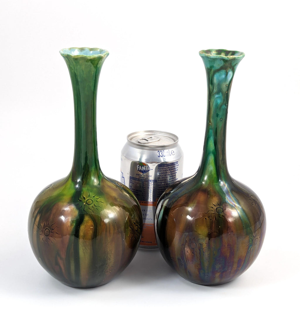 Rare Burmantofts Faience Sunburst Bottle Vases, c. 1880