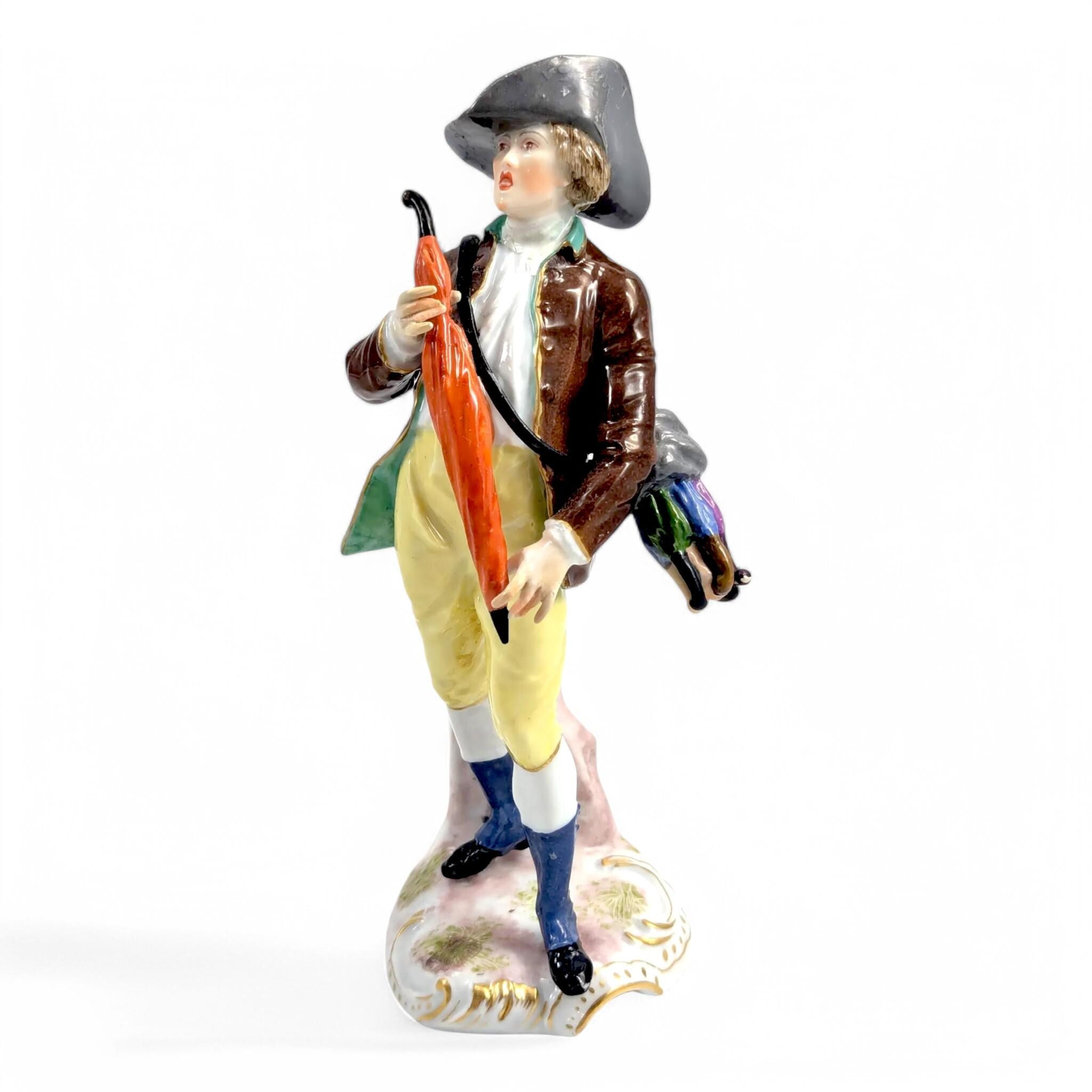 Samson porcelain antique figurine, "Umbrella Seller," after Ludwigsburg, hand-painted, c. 1860, collectible French porcelain