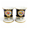 Antique Meissen Cobalt Porcelain Vases: Hand-Painted Floral Cache Pots, 1930s