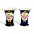 Meissen Cobalt Porcelain Vases: Hand-Painted Floral, Gilded Accents