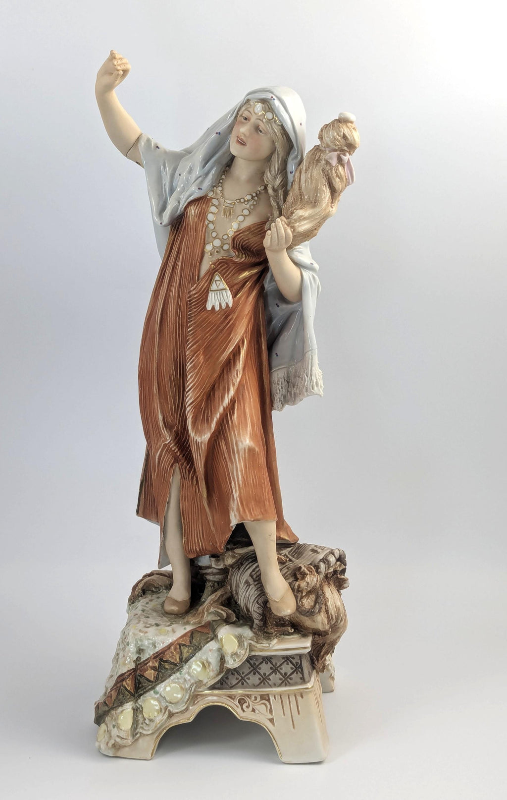 Royal Dux Antique Porcelain Figurine: 19th Century Wool Spinner Girl