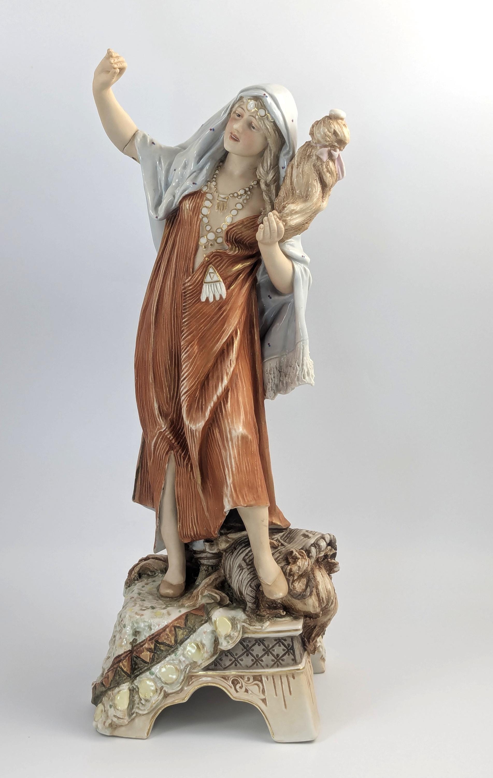 Royal Dux Antique Porcelain Figurine: 19th Century Wool Spinner Girl