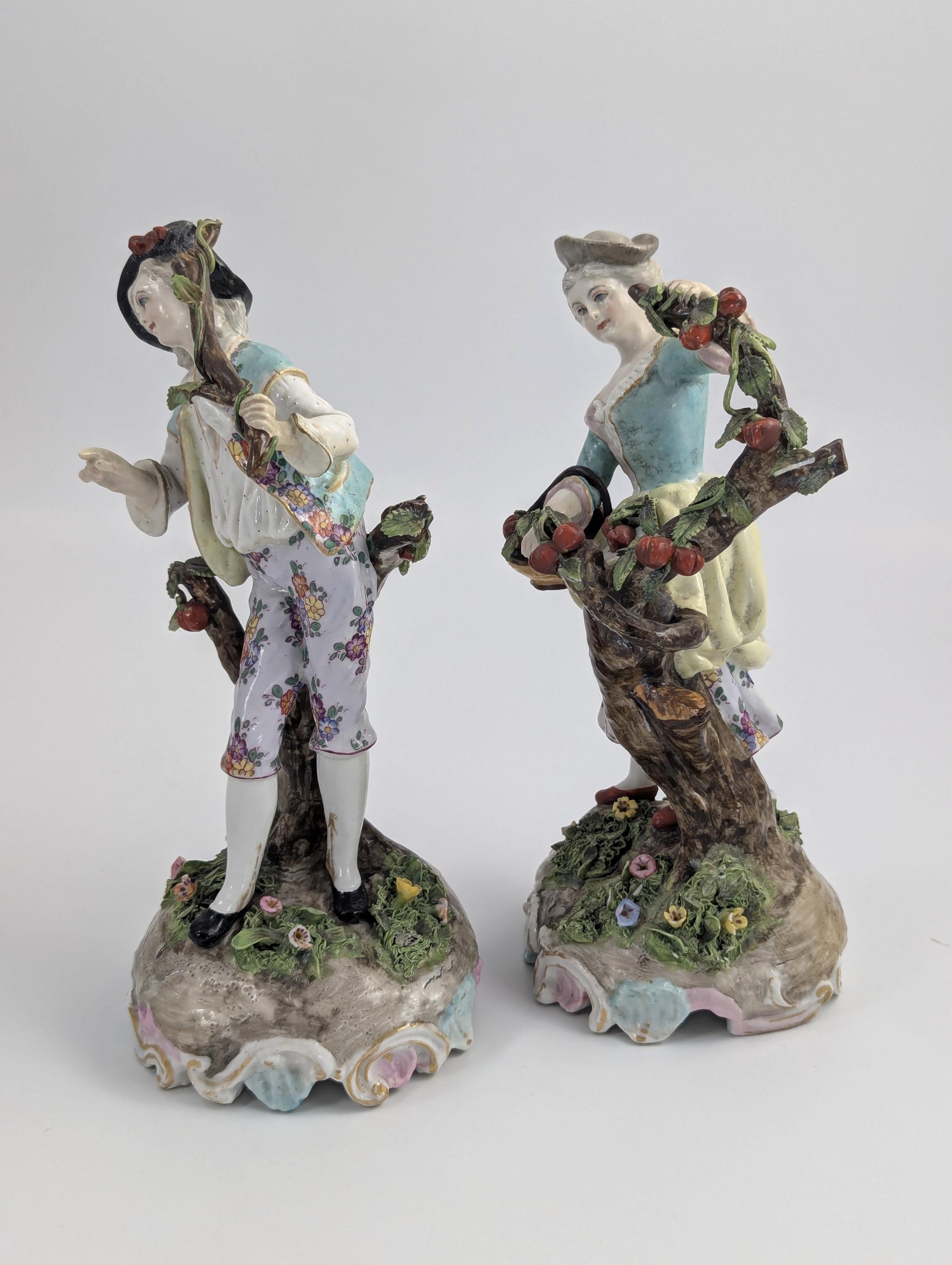 Limbach Thuringia antique German porcelain figurines of "Gardeners" by Gotthelf Greiner, c. 1770s