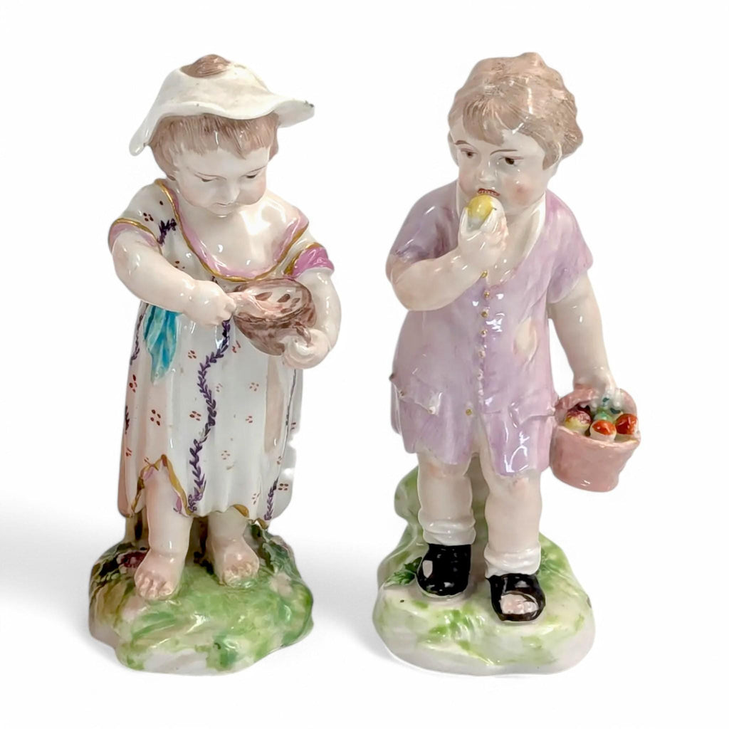 Rare Derby Porcelain Figurines: "Poor Children" c. 1760, English Antique Collectible