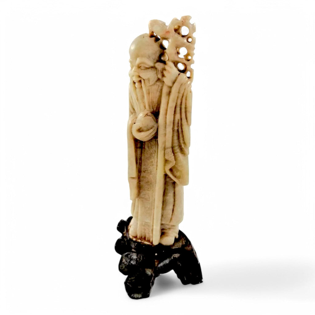 Antique Carved Soapstone Shou Figurine: Chinese God of Longevity