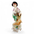 Antique Carl Thieme Dresden Porcelain Shepherd Figurine, Lamb & Dove, 1901