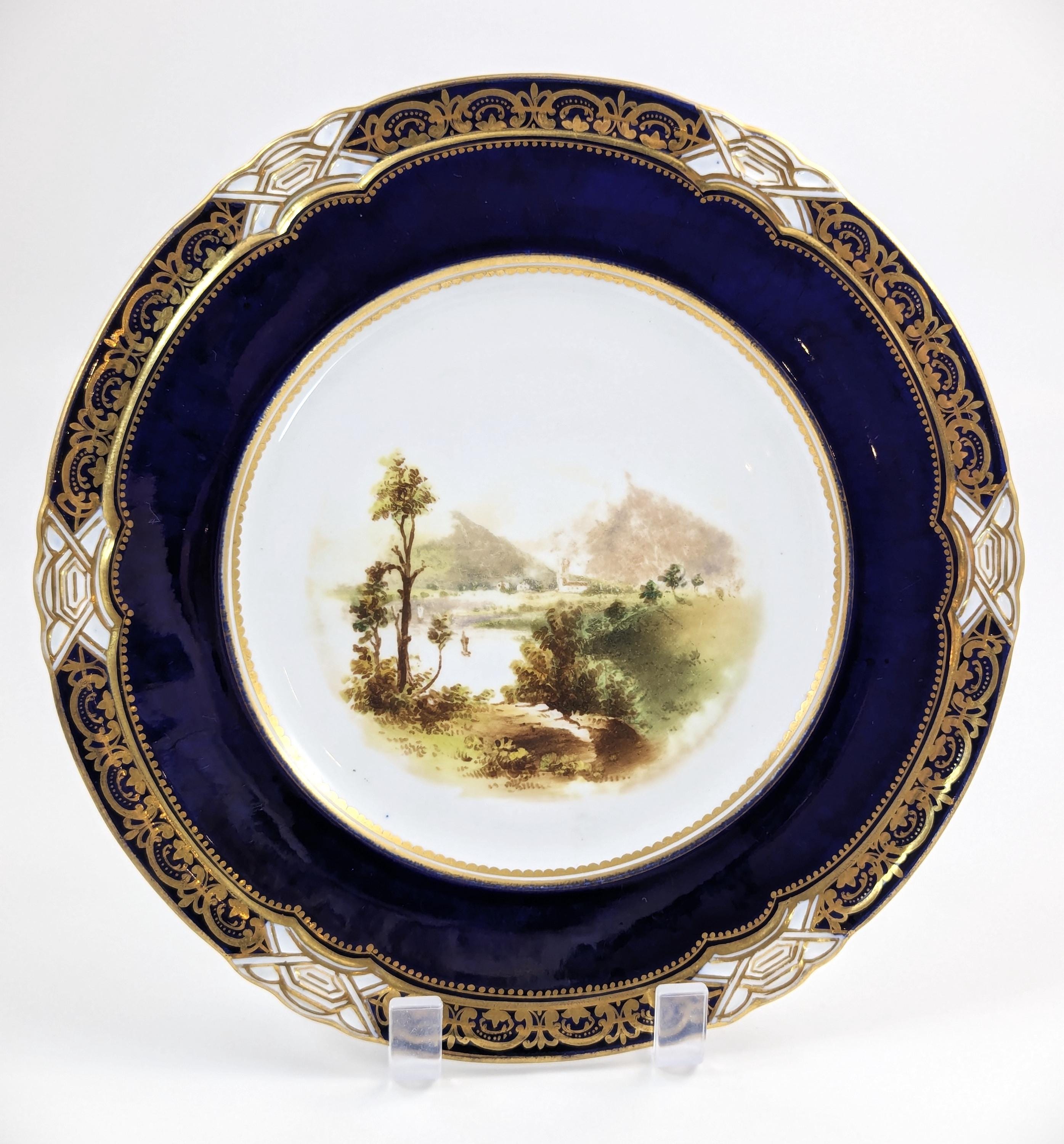Pair of Antique Coalport Hand-Painted Porcelain Cabinet Plates  19th