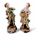 Antique Volkstedt Porcelain Figurines: Hand-Painted Grape Pickers, c. 1880s