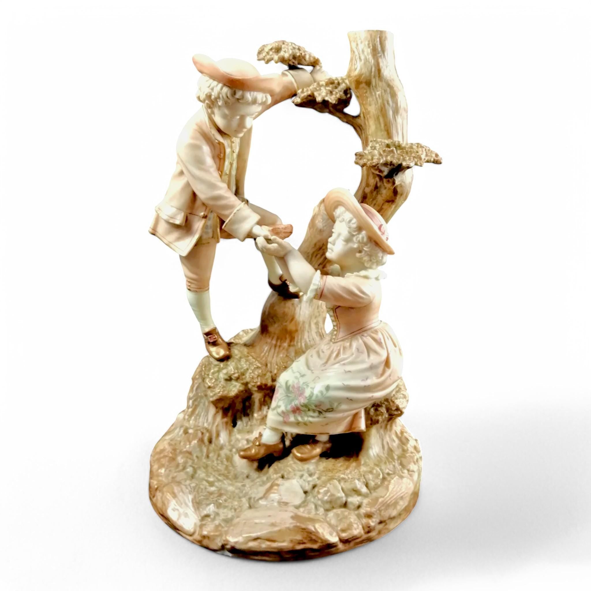 Royal Worcester Figurine: Blush Ivory Boy and Girl, James Hadley, 1888