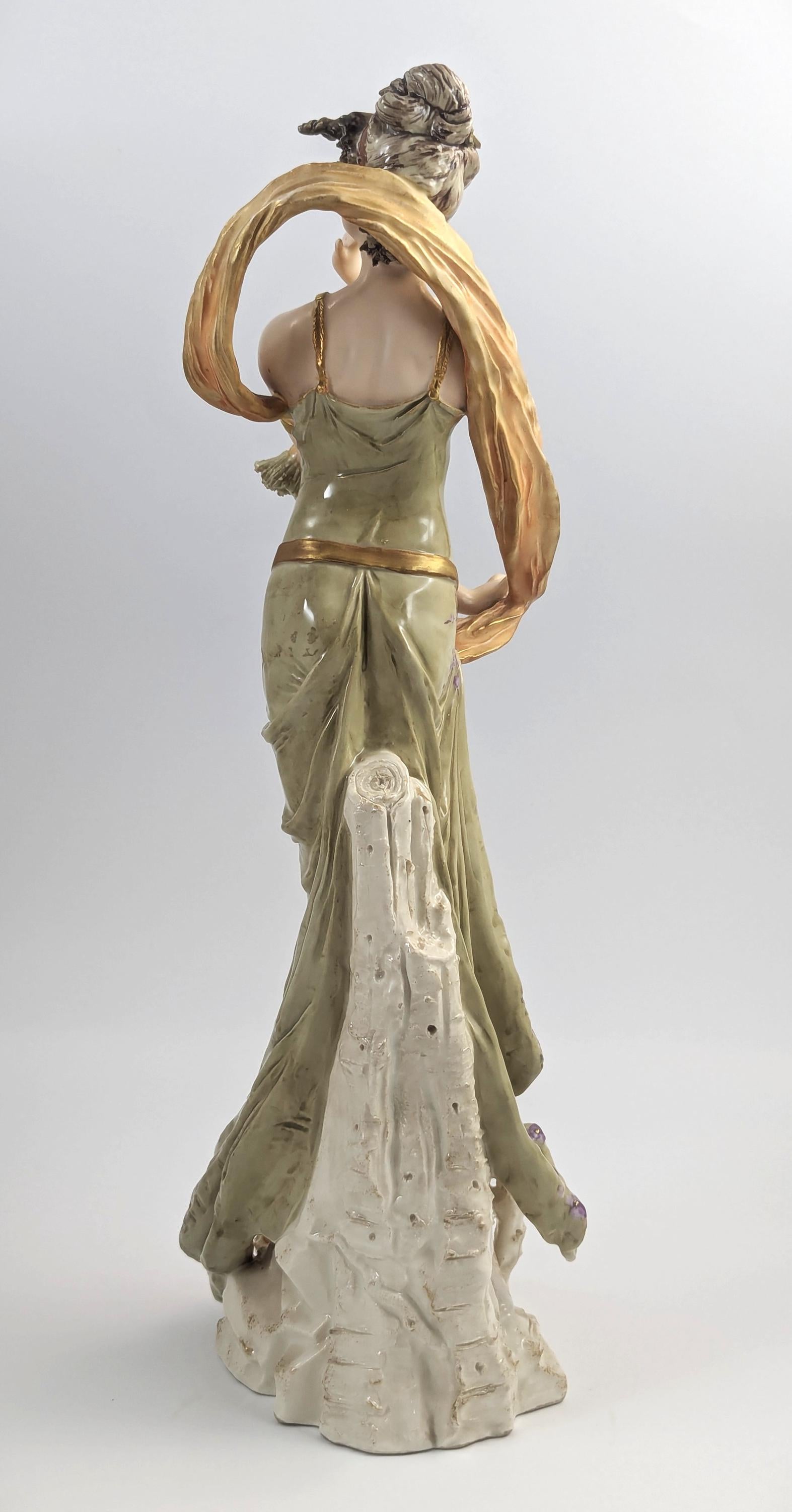 Ernst Wahliss Art Nouveau Porcelain Woman Figurine: Bohemian Sculpture