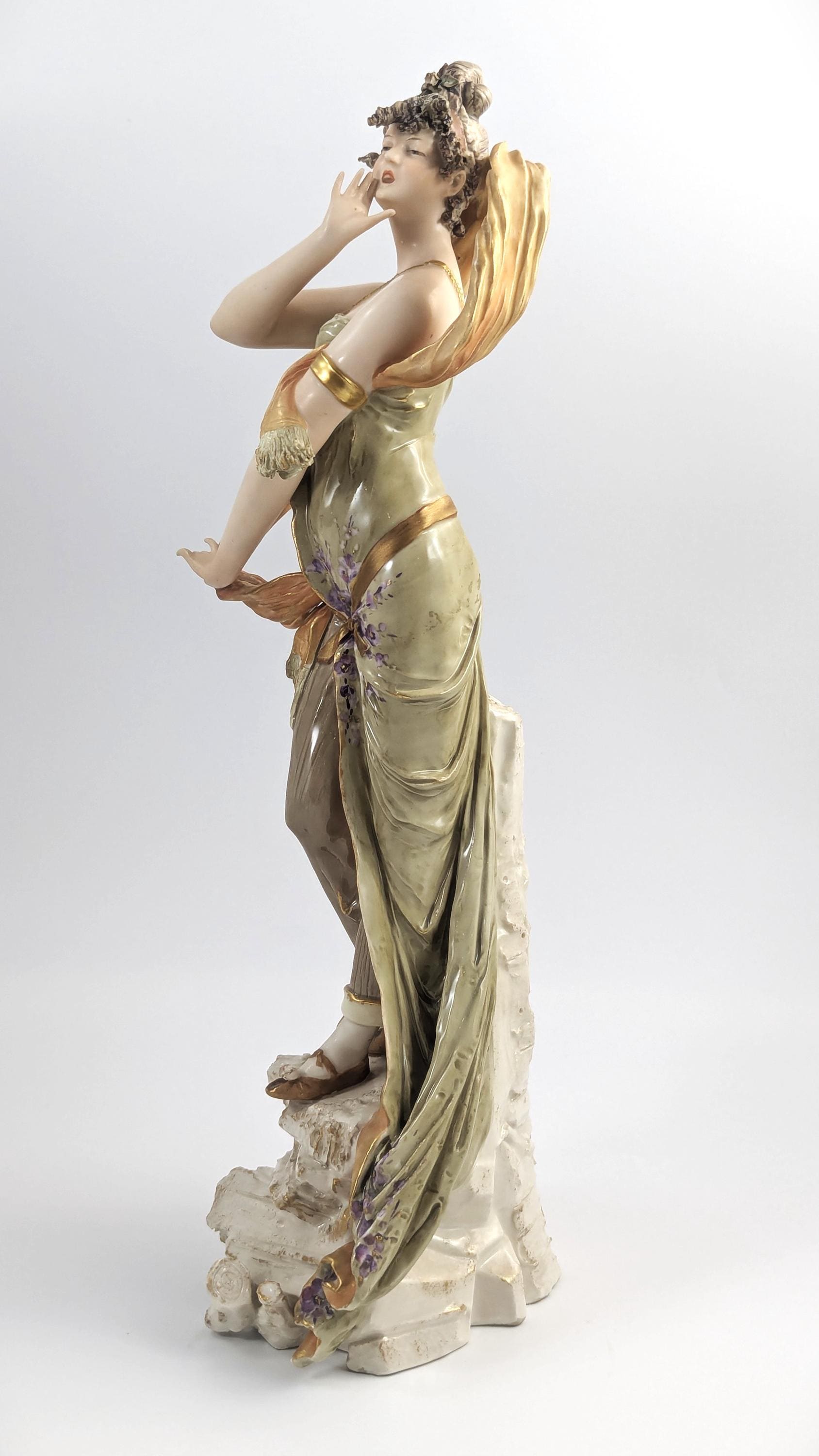 Ernst Wahliss Art Nouveau Porcelain Woman Figurine: Bohemian Sculpture