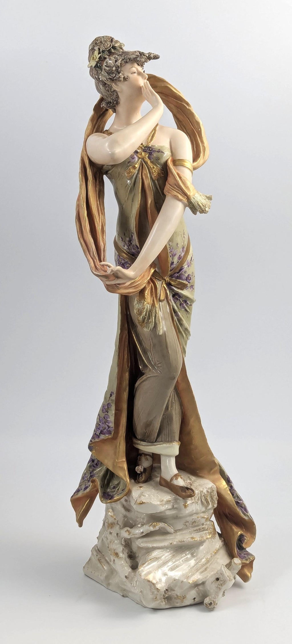 Ernst Wahliss Art Nouveau Porcelain Woman Figurine: Bohemian Sculpture