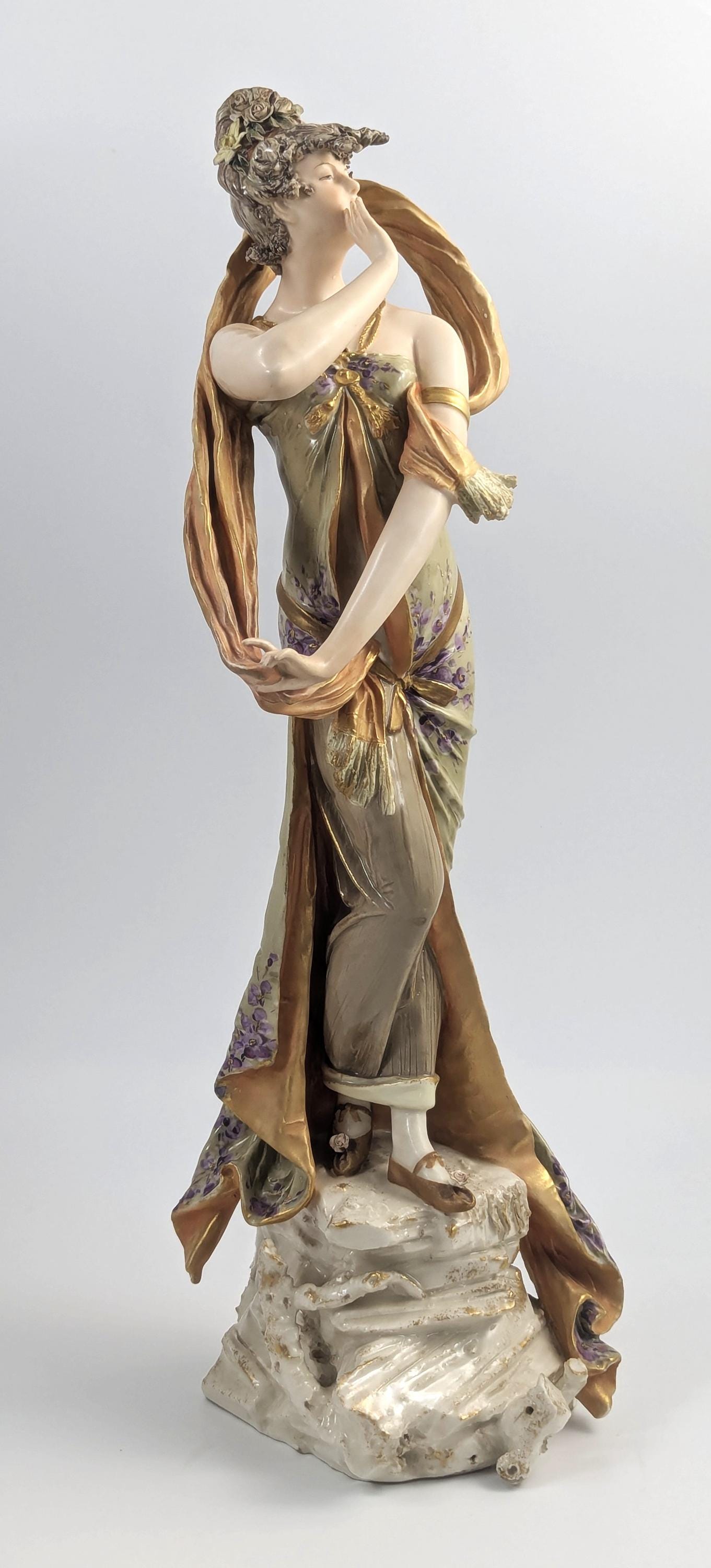 Ernst Wahliss Art Nouveau Porcelain Woman Figurine: Bohemian Sculpture