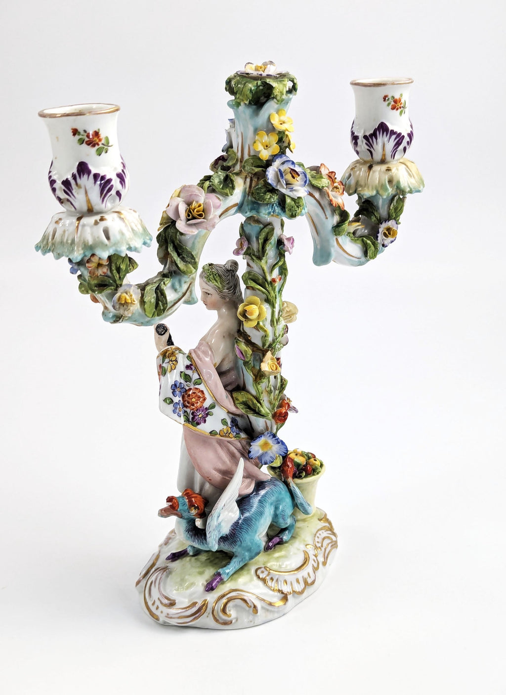Antique Dresden Porcelain Candelabra: Allegorical Australia Figure, Helena Wolfsohn Era